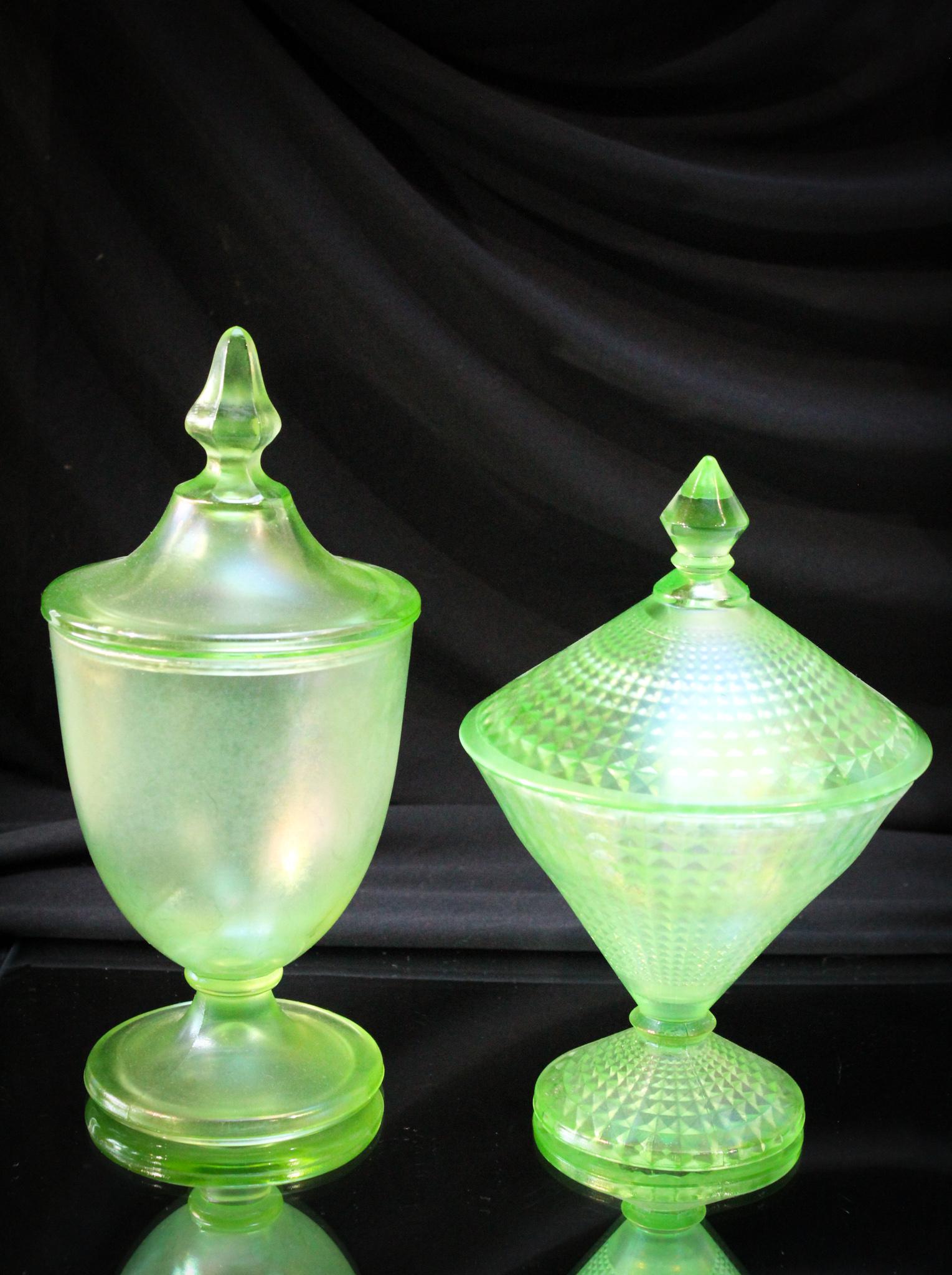 2 pc. Lot Fenton Florentine Green Stretch Glass (1 of 11)