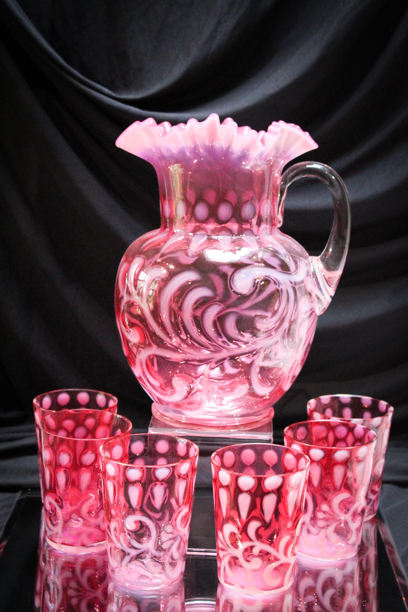 Cranberry Opalescent Buttons & Braids 7 pc. Water Set (1 of 10)