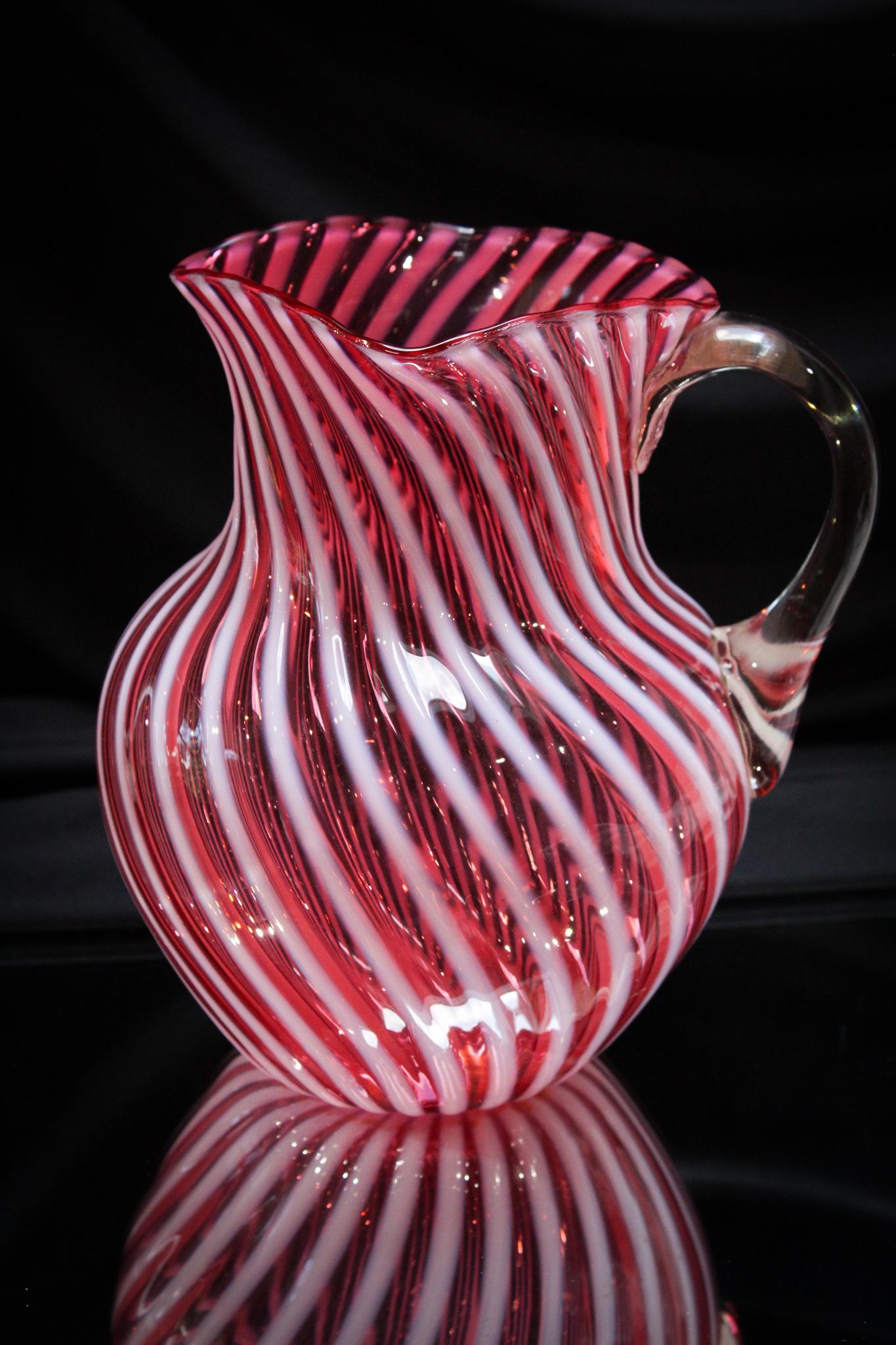 Hobb's Cranberry Opalescent Swirl Victorian Pitcher (1 of 5)