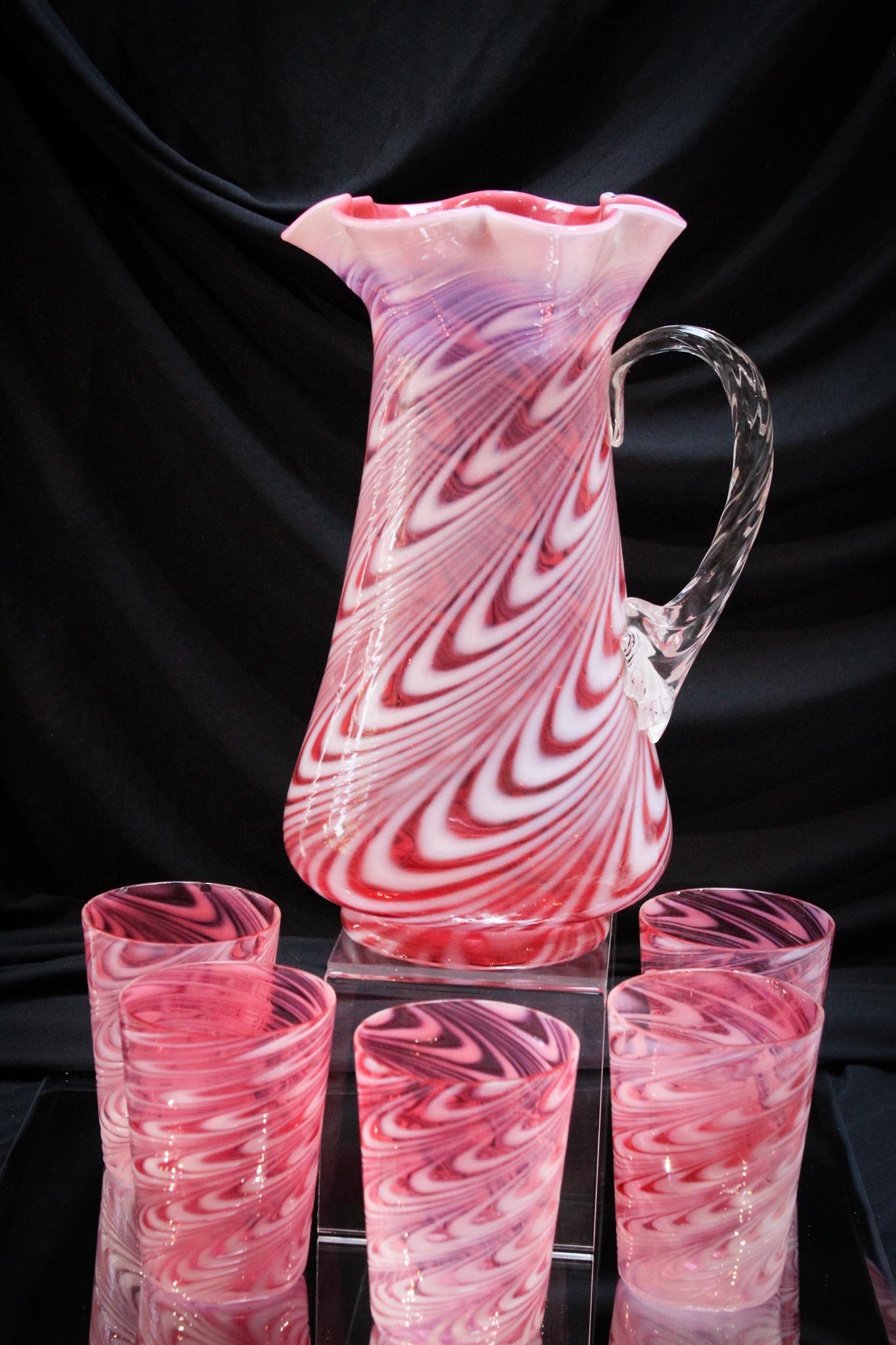 Fantastic Cranberry Opalescent Blown Twist Victorian Set (1 of 14)