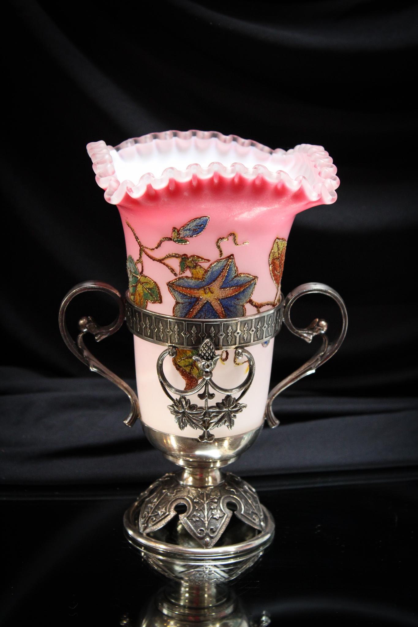 Victorian Meriden Silverplate Peachblow Coralene Victorian Celery Vase (1 of 8)