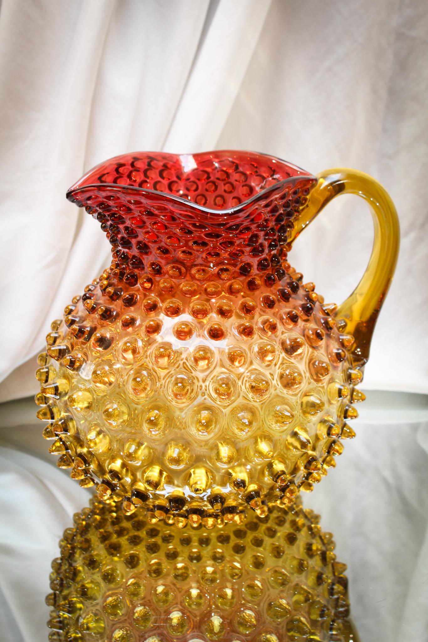 Hobb's Hobnail Amberina Victorian 7" Glass Pitcher (1 of 6)