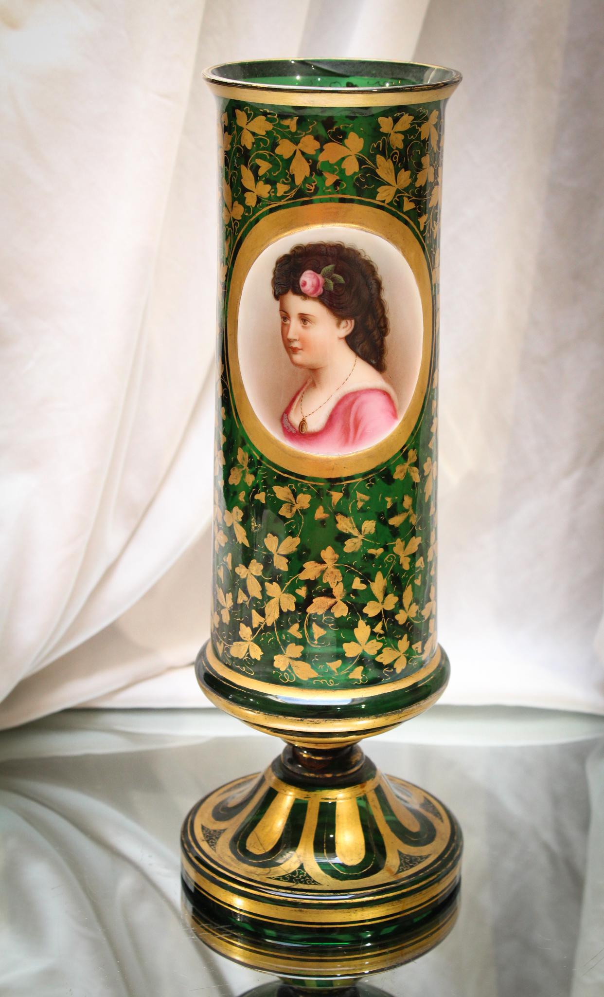Emerald Green 12" Moser Bohemian Portrait Vase (1 of 4)
