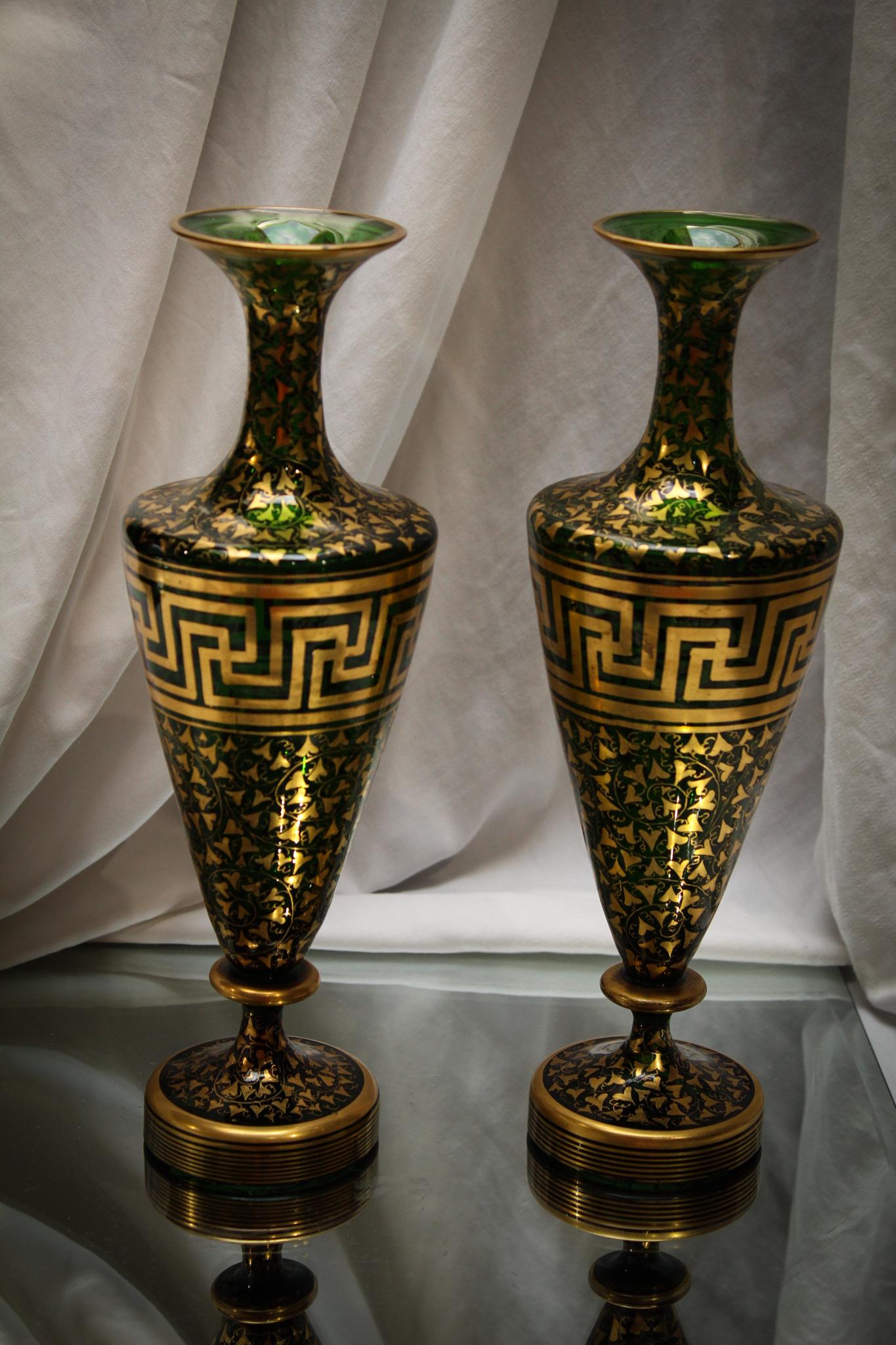 Pair Victorian Moser Bohemian Greek Key Mantle Vases (1 of 5)