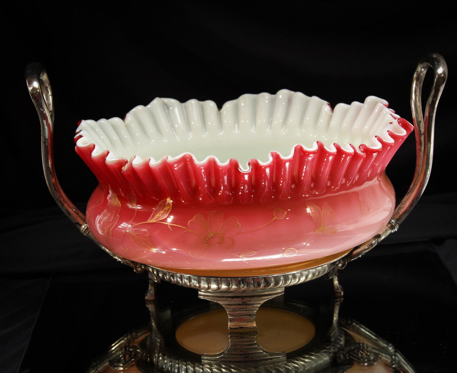 Victorian Peachblow Enameled Meriden Brides Basket (1 of 11)