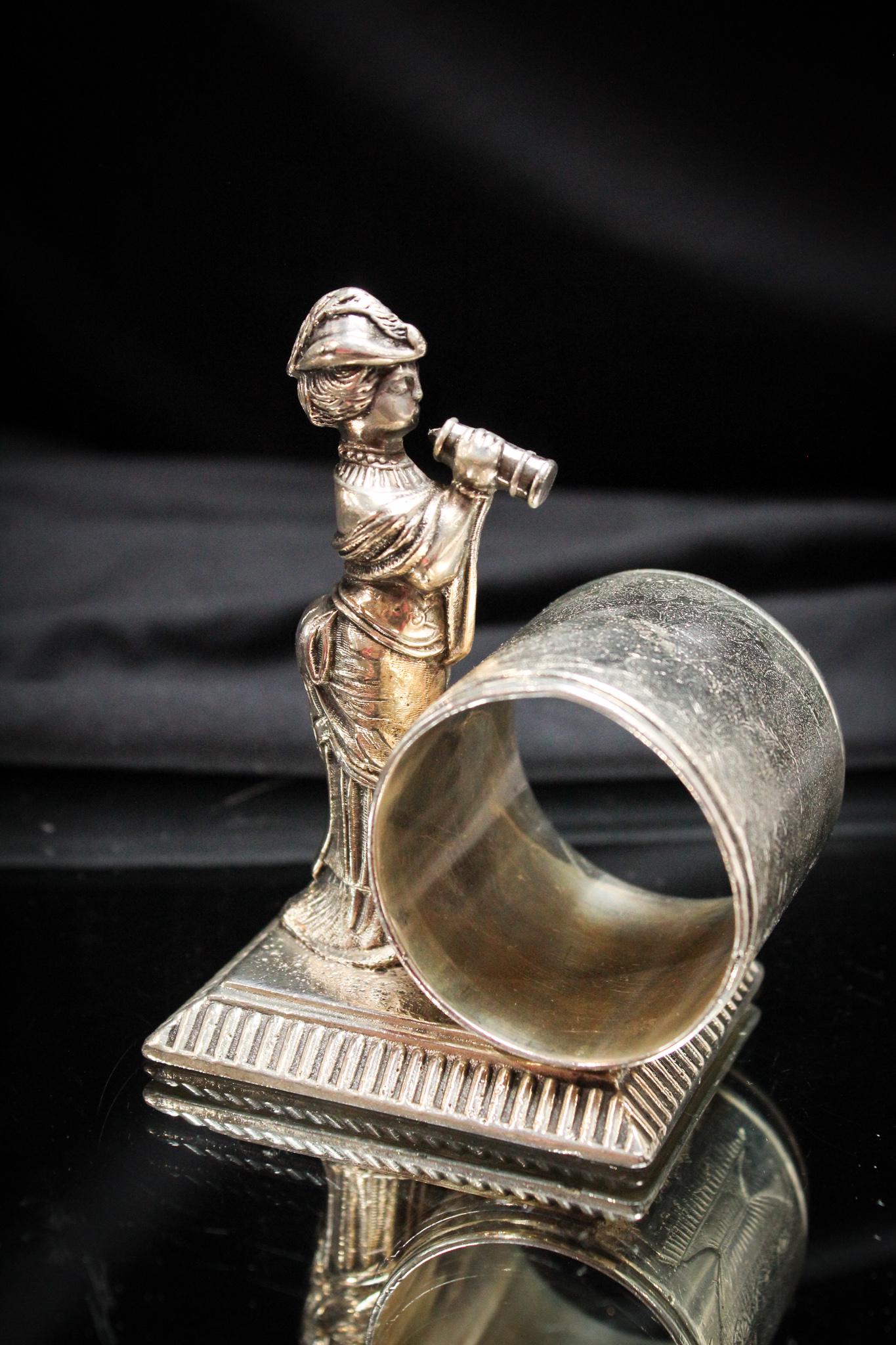 Victorian Southington Silverplate Woman & Telescope napkin Ring: Reminds you of Blanche, your nosey neighbor doesn't she We all have one of them that seem to have no life of their own and they find joy in being a voyeur to all the people in the neighborhood. Well i