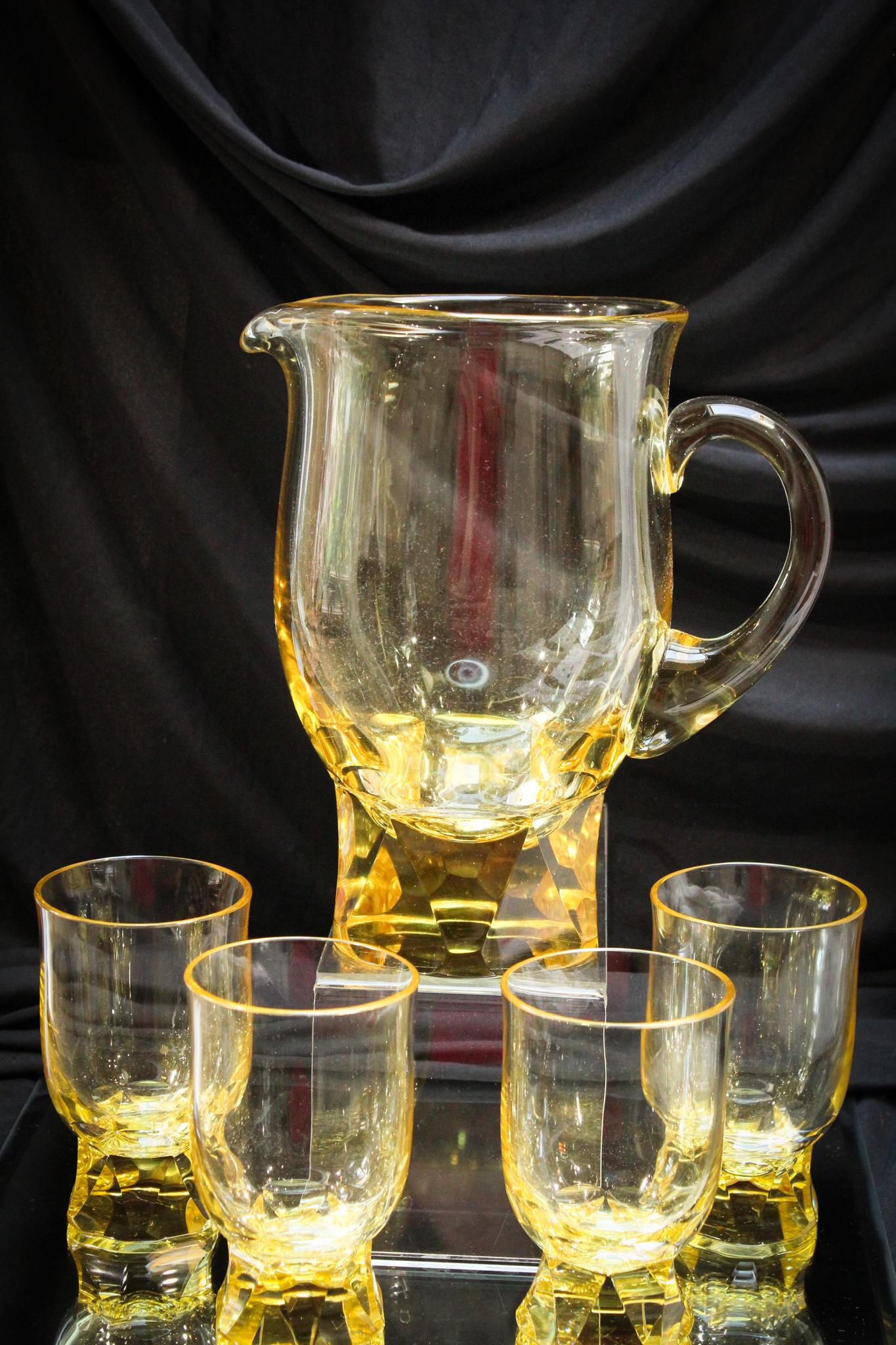Moser signed Gold Glass 5 pc. Water Set (1 of 11)