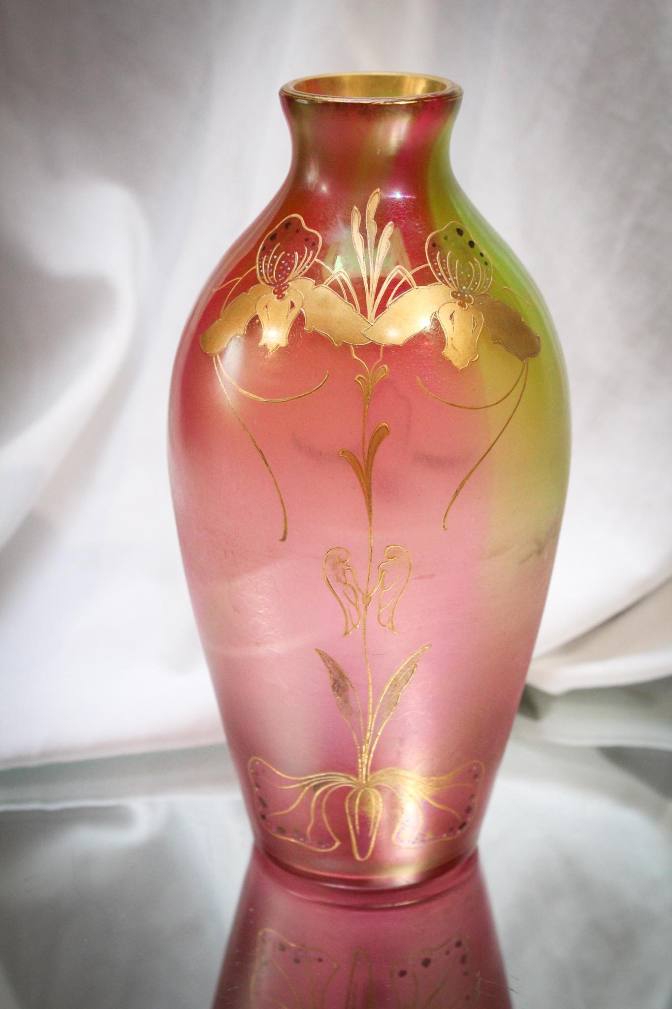 Austrian Irridescent Rainbow Enameled Glass Vase (1 of 5)