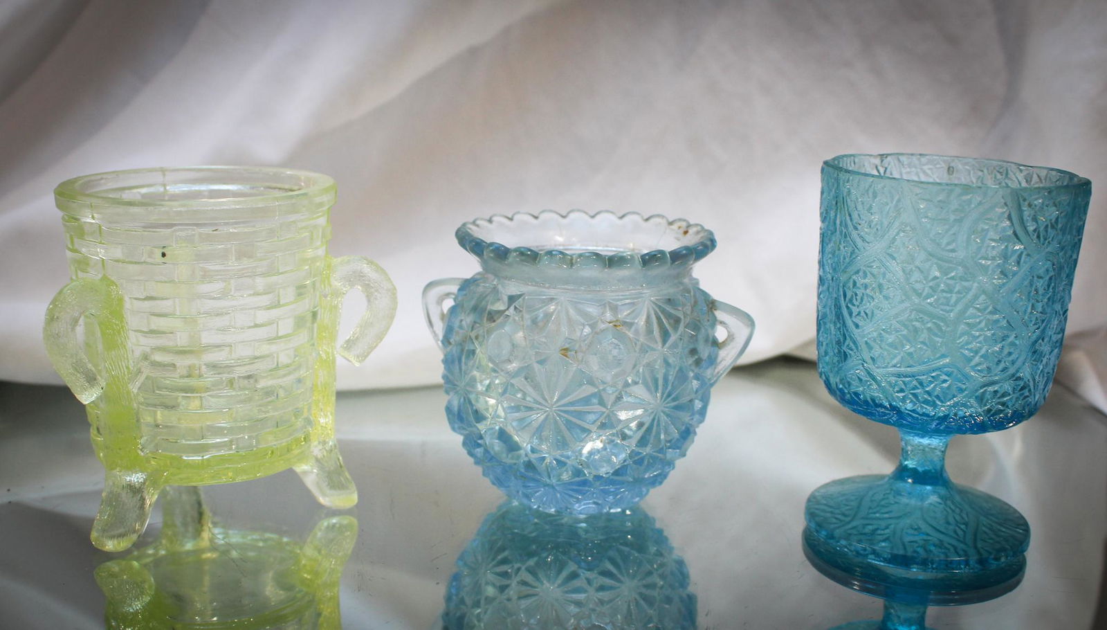 3 pc. Lot Victorian Blue & Vaseline Toothpick Holders (1 of 7)