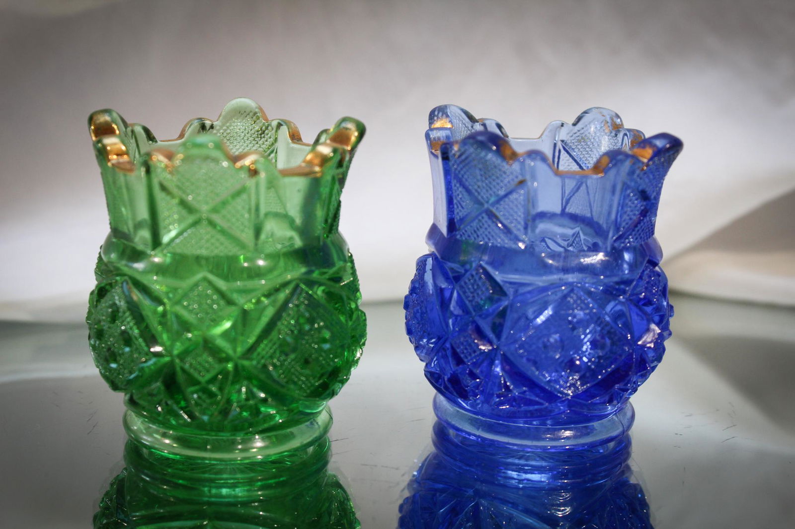 2 pc Lot Victorian McKee Blue & Green Toothpick Holders (1 of 5)