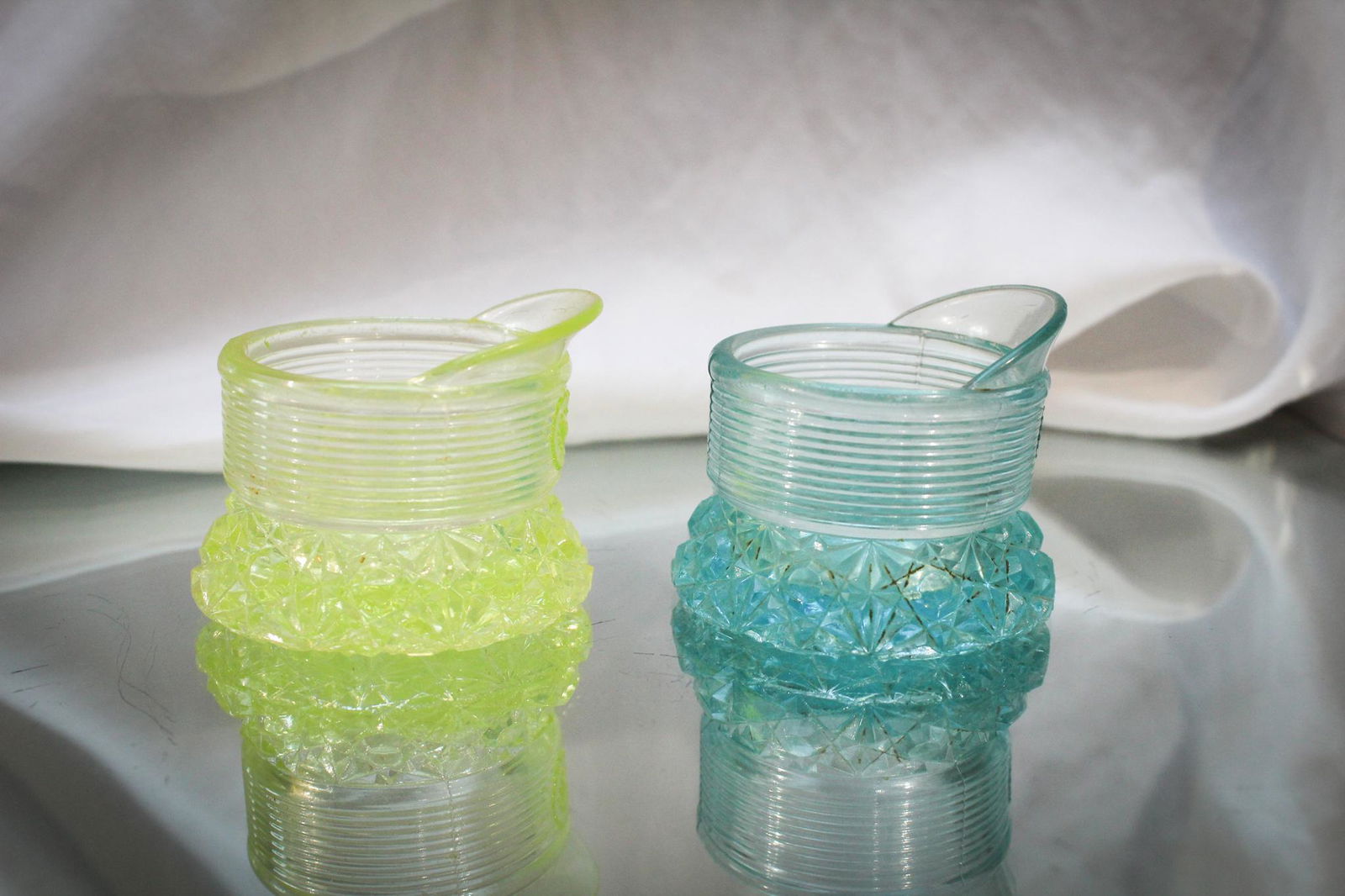 2 pc. Lot Victorian Duncan Vaseline & Blue Hat Toothpick Holders (1 of 5)