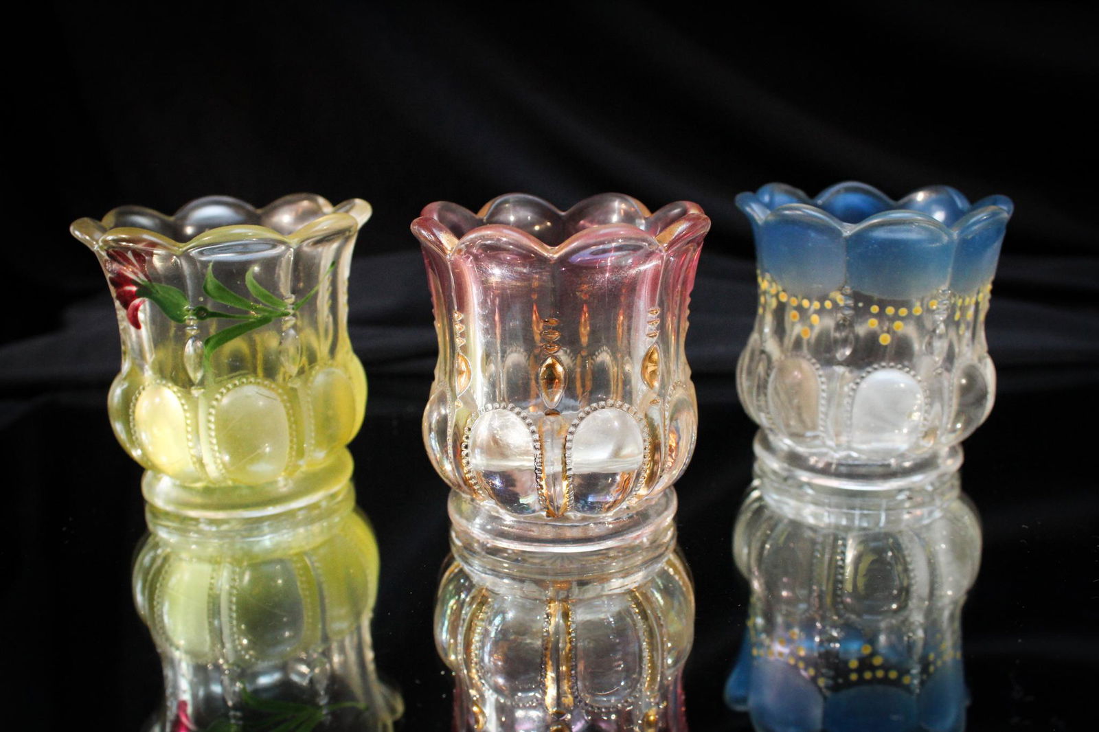 3 pc Lot Victorian Michigan Stained Toothpick Holders (1 of 5)