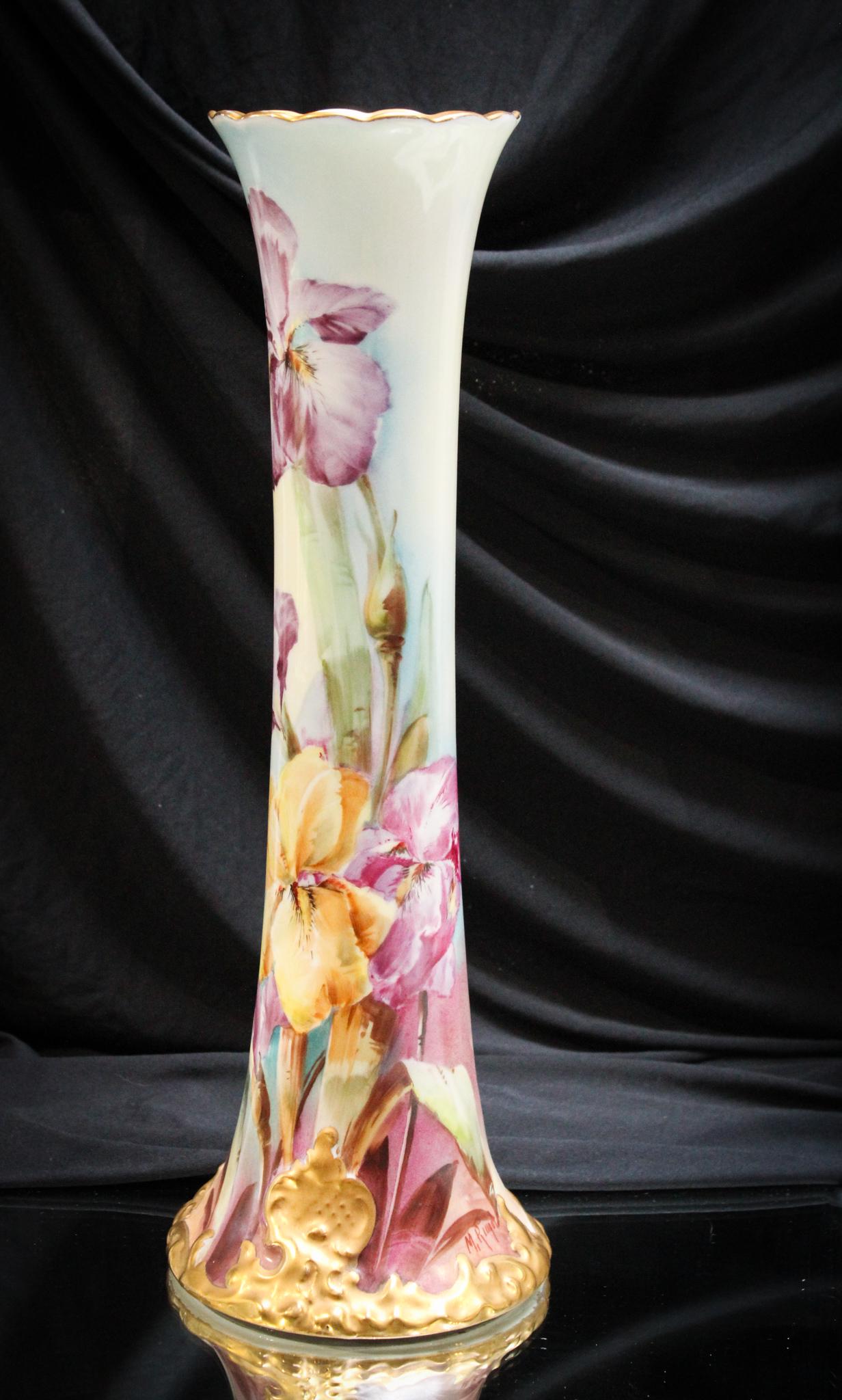 Beautiful T&V Limoges 16" Iris Hand Painted Porcelain Vase (1 of 9)