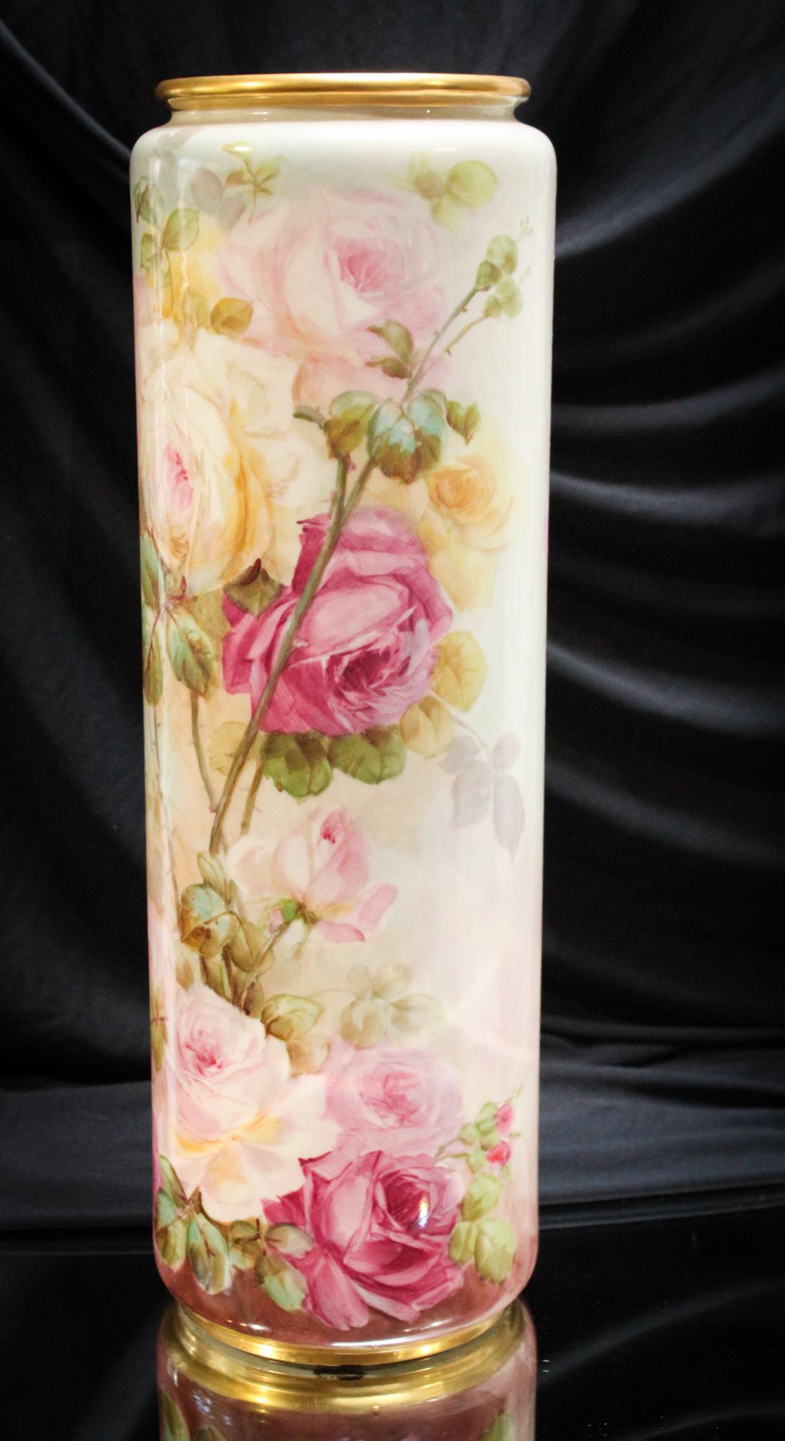 Willets Belleek 16" Roses Cylinder Vase (1 of 8)