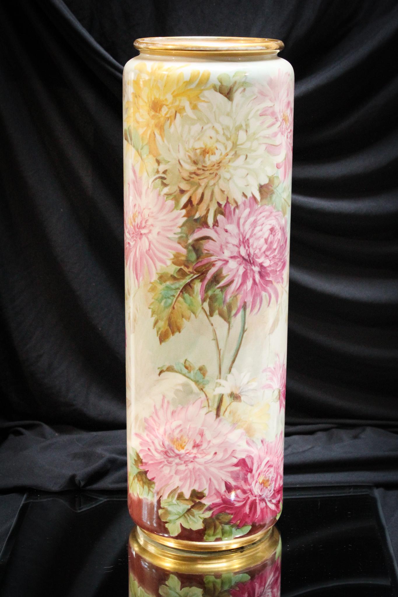 Willets Belleek 16" Floral Hand Painted Porcelain Cylinder Vase (1 of 11)