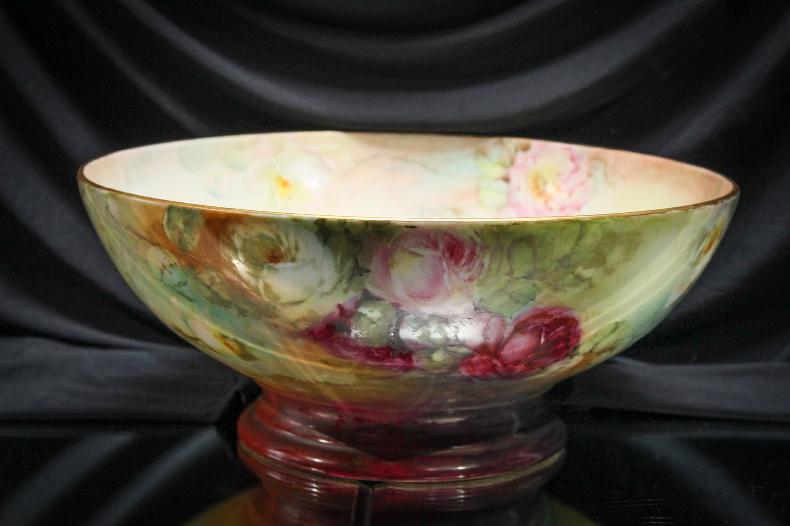 T & V Limoges Roses Hand Painted Porcelain Punch Bowl (1 of 6)