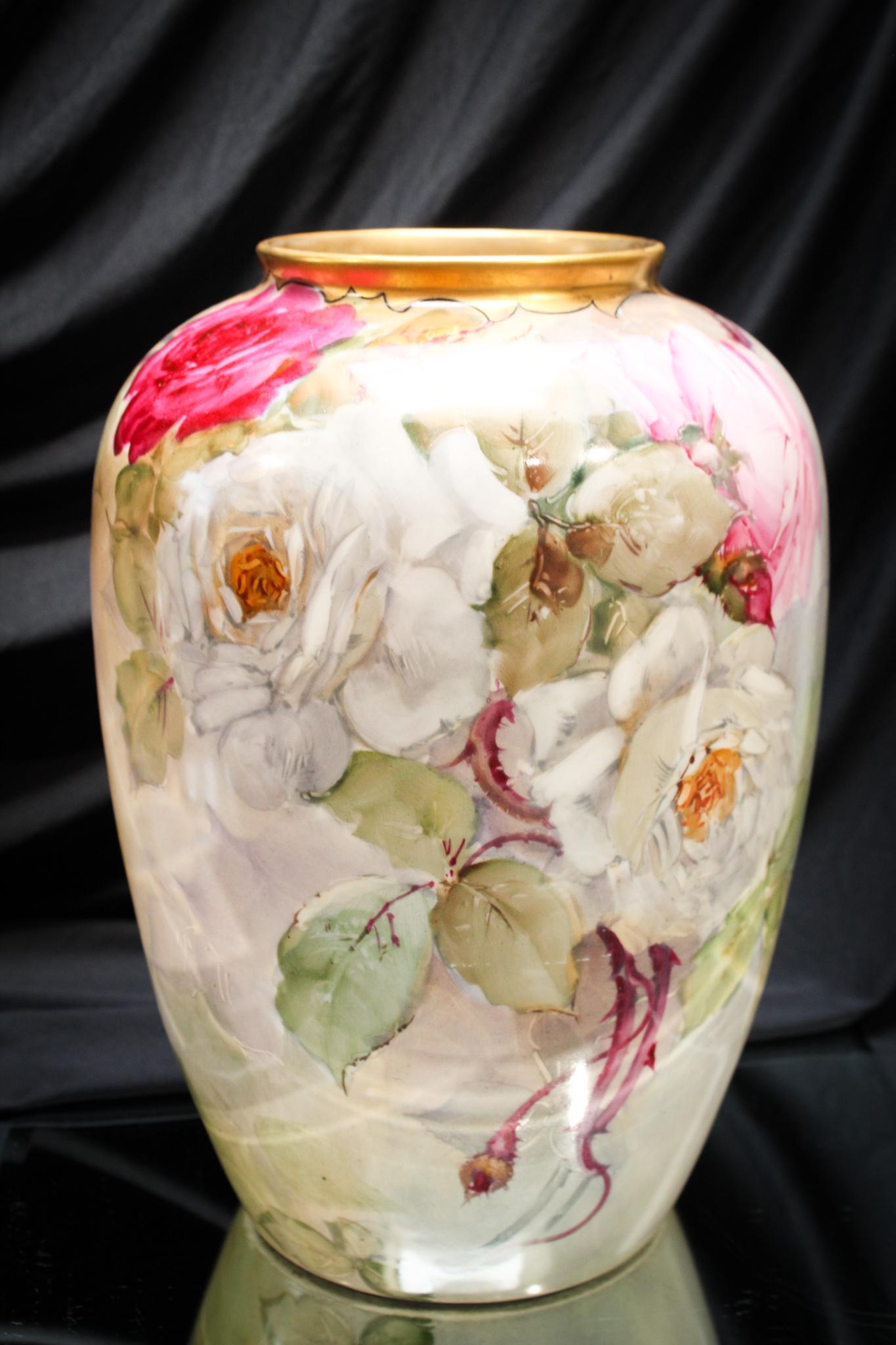 B & Co. Limoges France Porcelain Huge 12" Roses vase (1 of 5)
