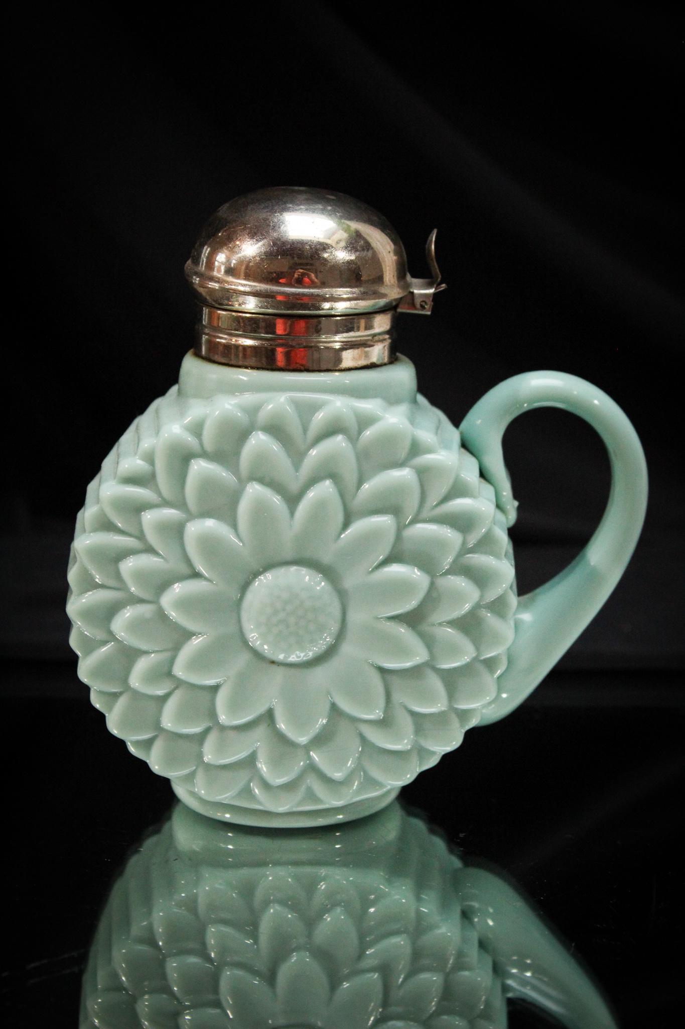 Aqua Green Flat Flower Victorian Glass Syrup (1 of 5)