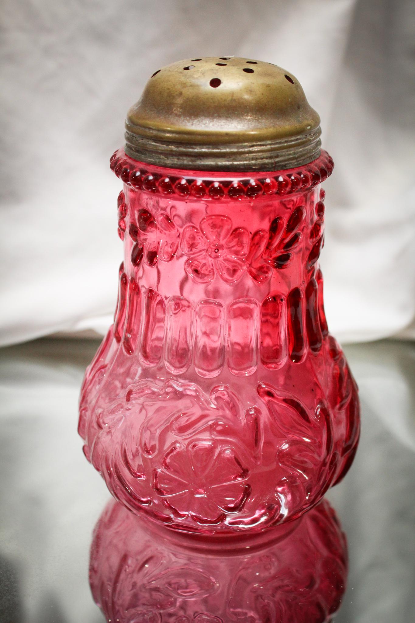 Victorian Cranberry Glass Flower Mold Sugar Shaker (1 of 4)