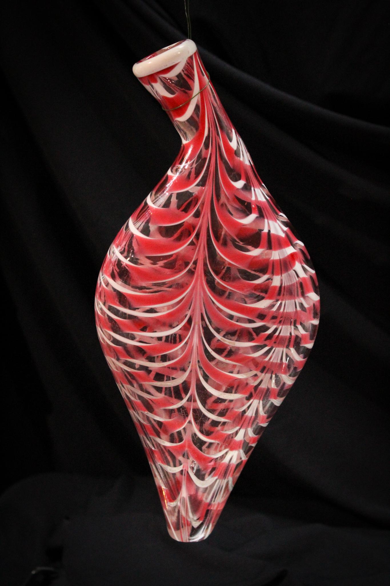 Victorian 10" Pink & White Nailsea Loop Glass Flask (1 of 7)