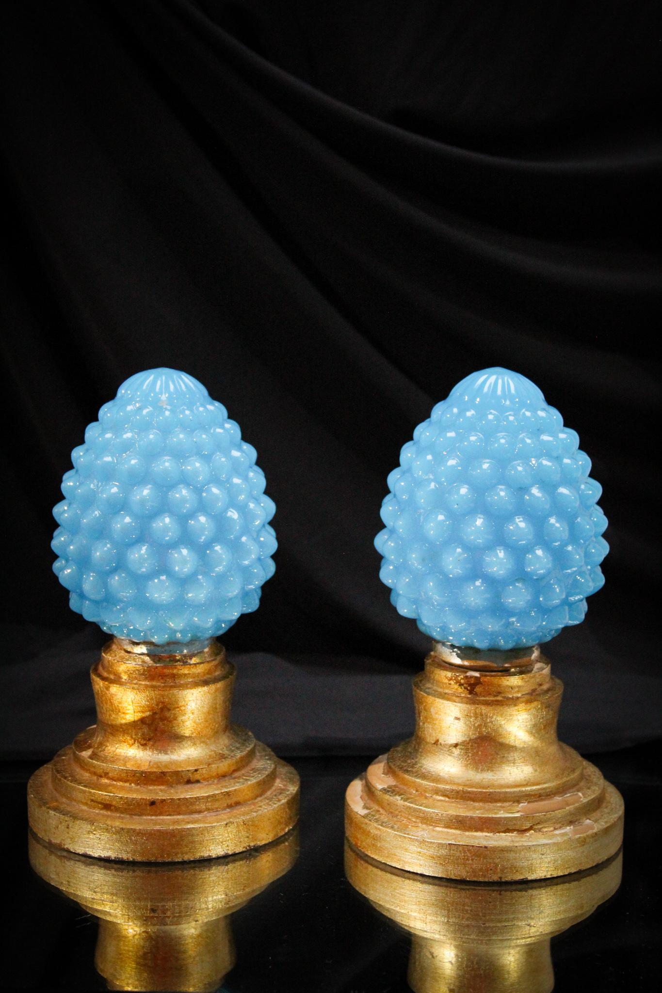 Pair Victorian Blue Opaline Glass Newell Post Finials (1 of 4)