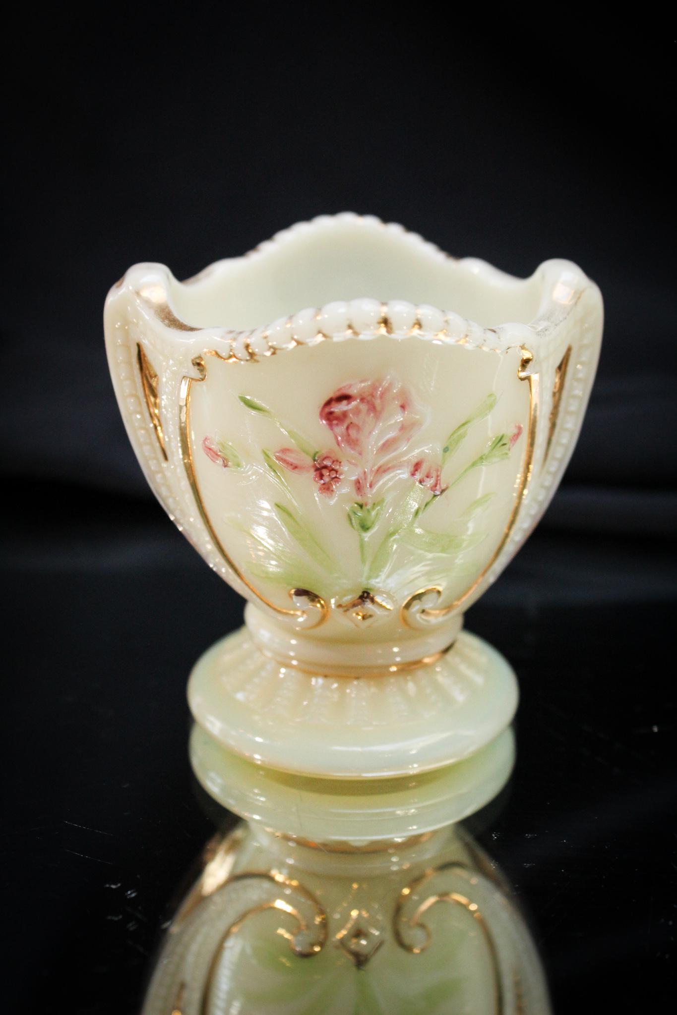 Northwood Custard Glass Wild Bouquet Toothpick Holder (1 of 4)
