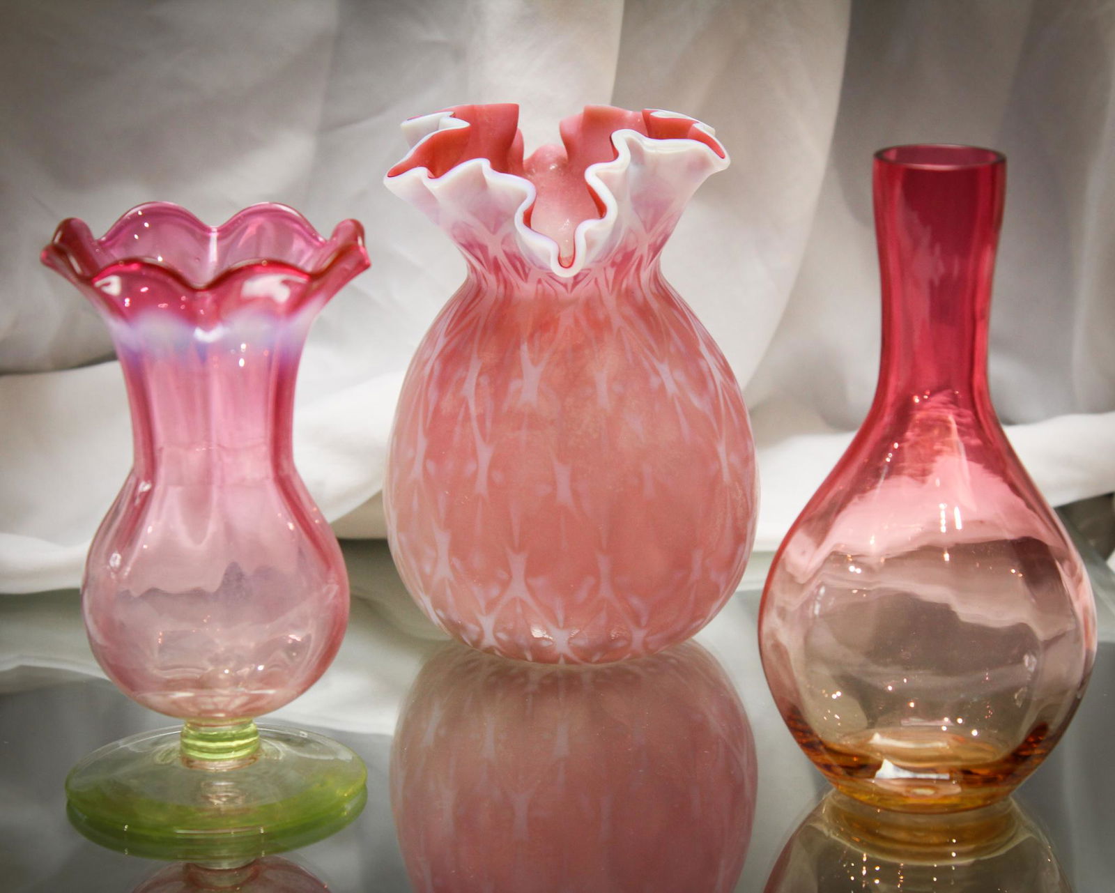 3 pc. Lot Opalescent Uranium Art Glass Vases (1 of 7)