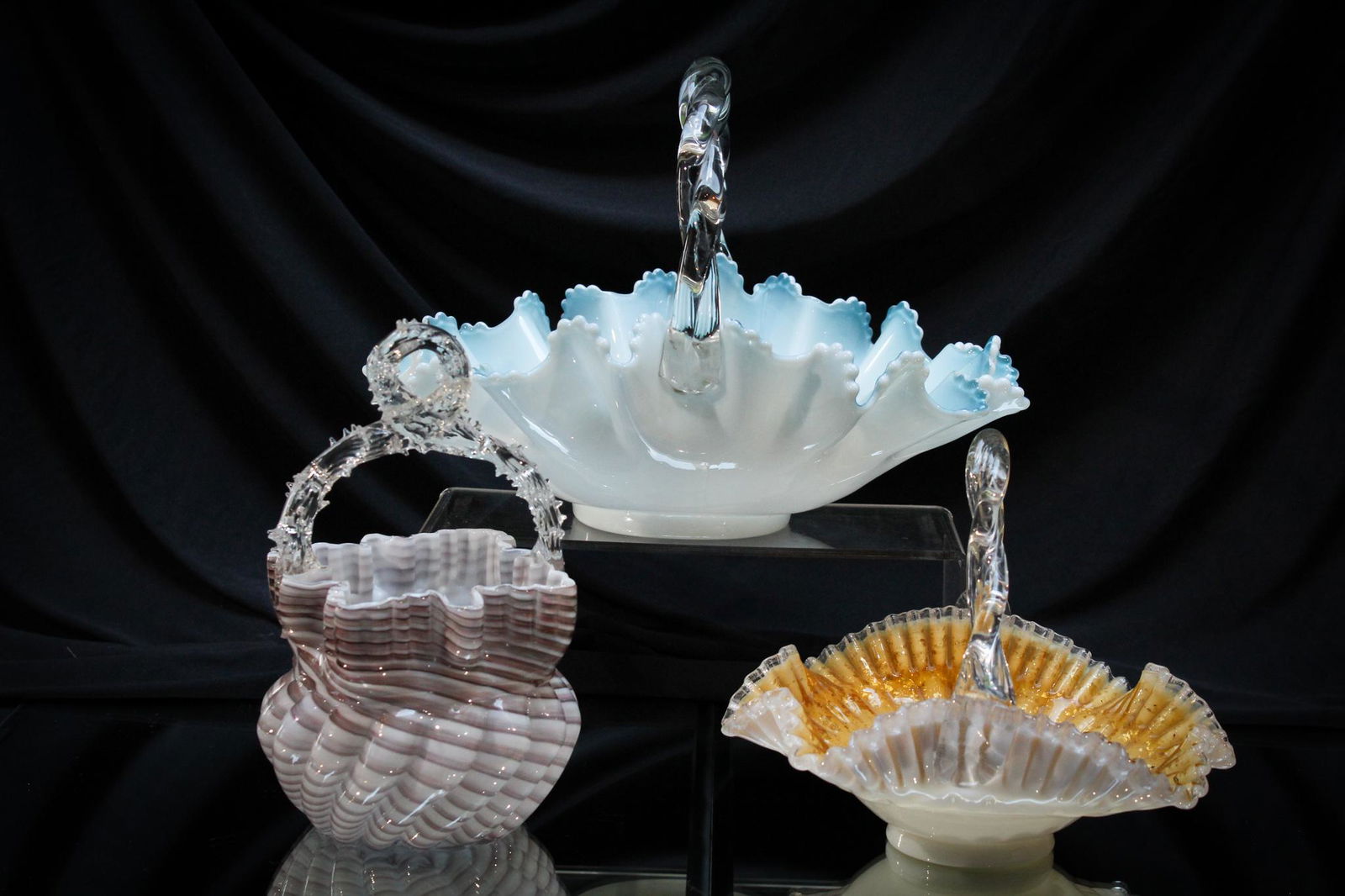3 pc. Lot Victorian Art Glass Baskets (1 of 13)