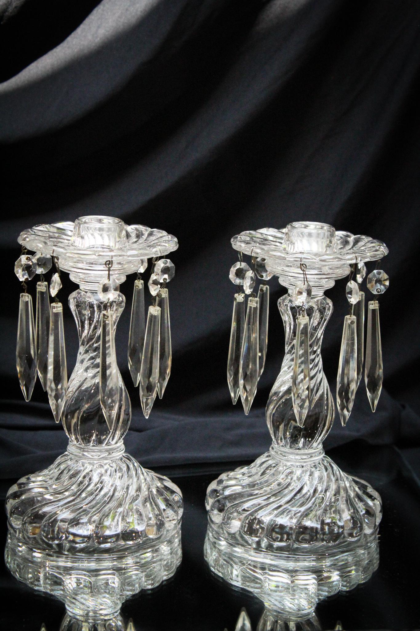 Pr. Fostoria Glass Colony Candlesticks with Prisms (1 of 4)