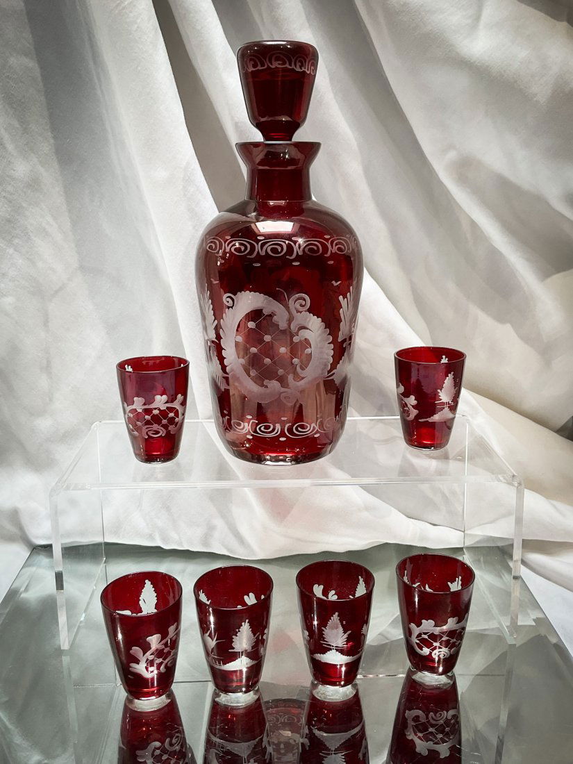 Victorian Ruby Egermann Decanter Set (1 of 4)