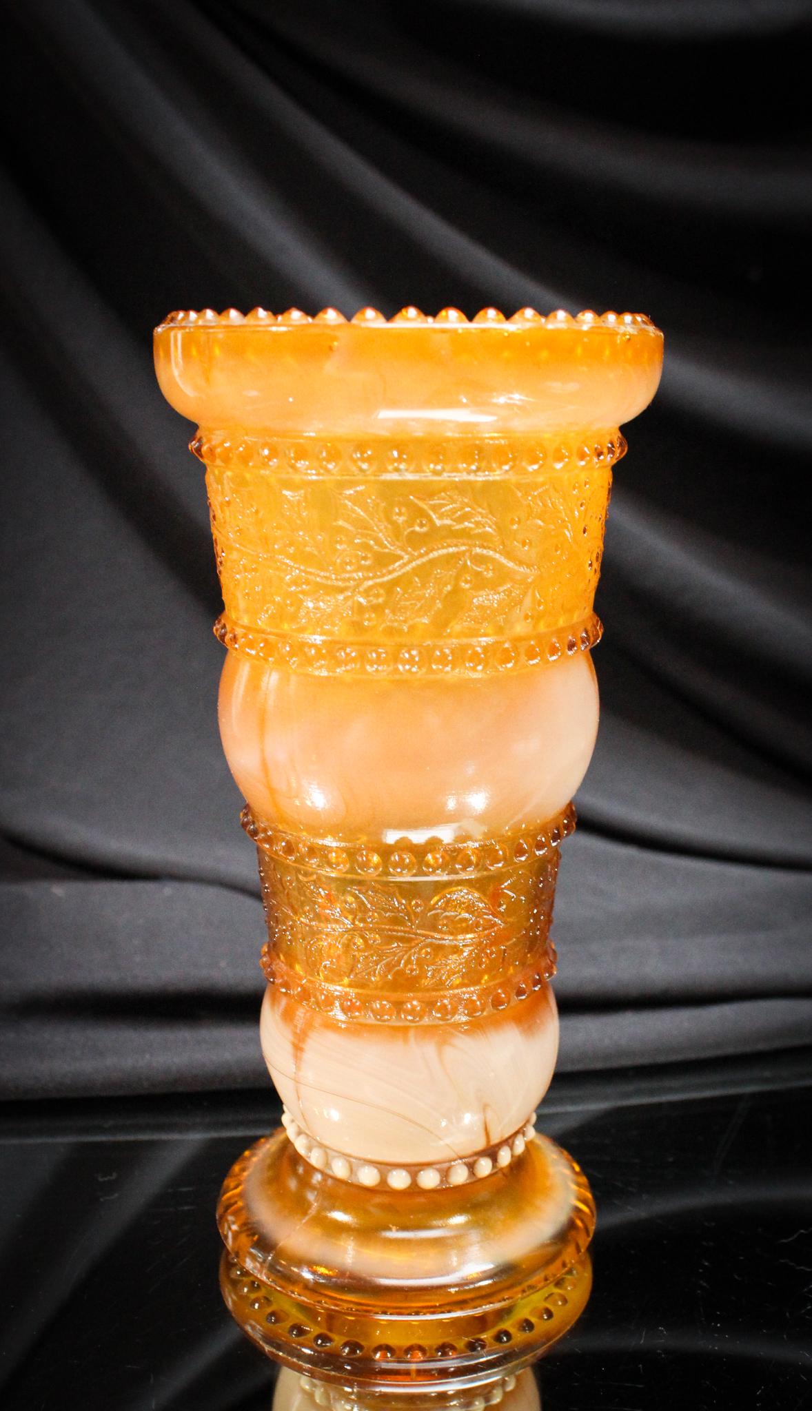 Greentown Holly Amber Victorian Glass Vase (1 of 5)