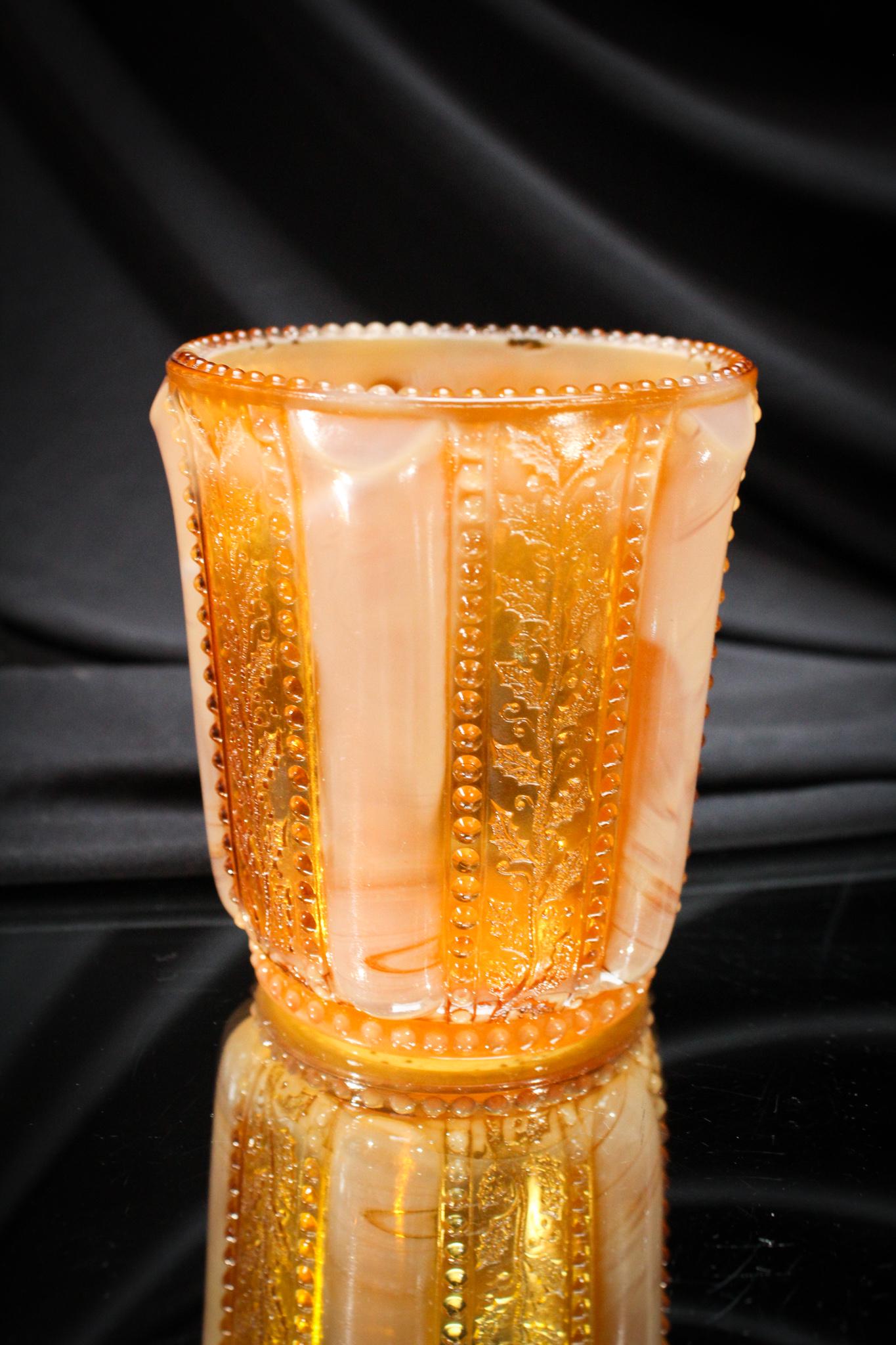 Greentown Holly Amber Victorian Glass Spooner (1 of 6)