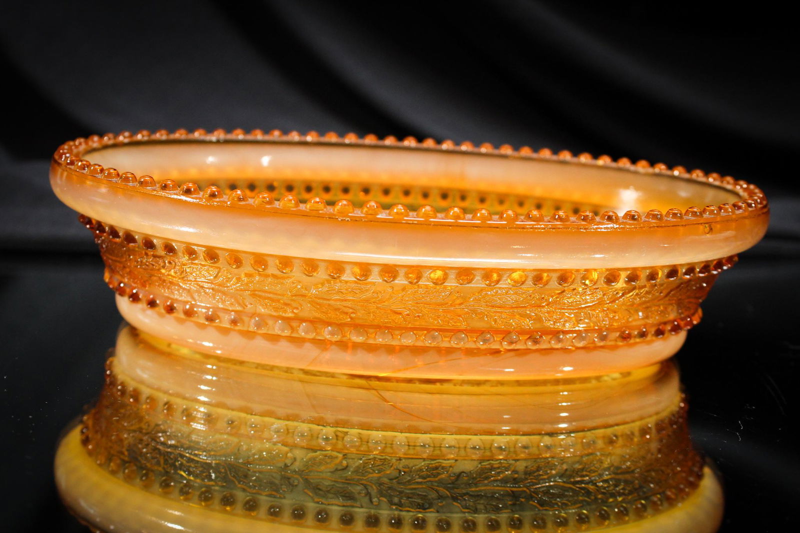 Greentown Holly Amber Victorian Glass Pickle Dish (1 of 7)
