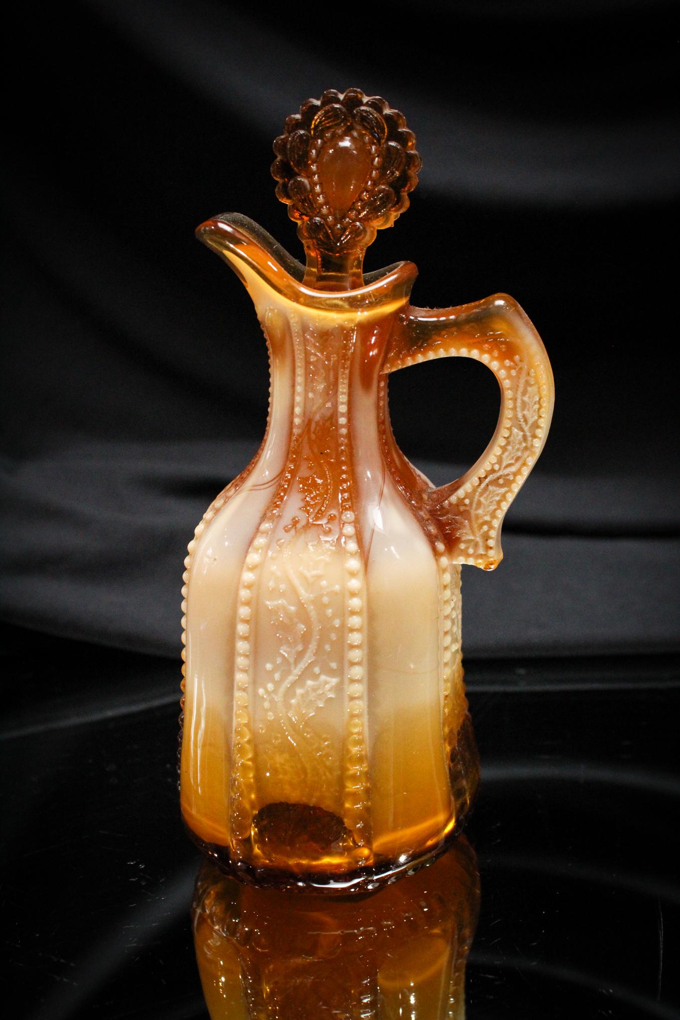 Greentown Victorian Glass Holly Amber Cruet (1 of 5)