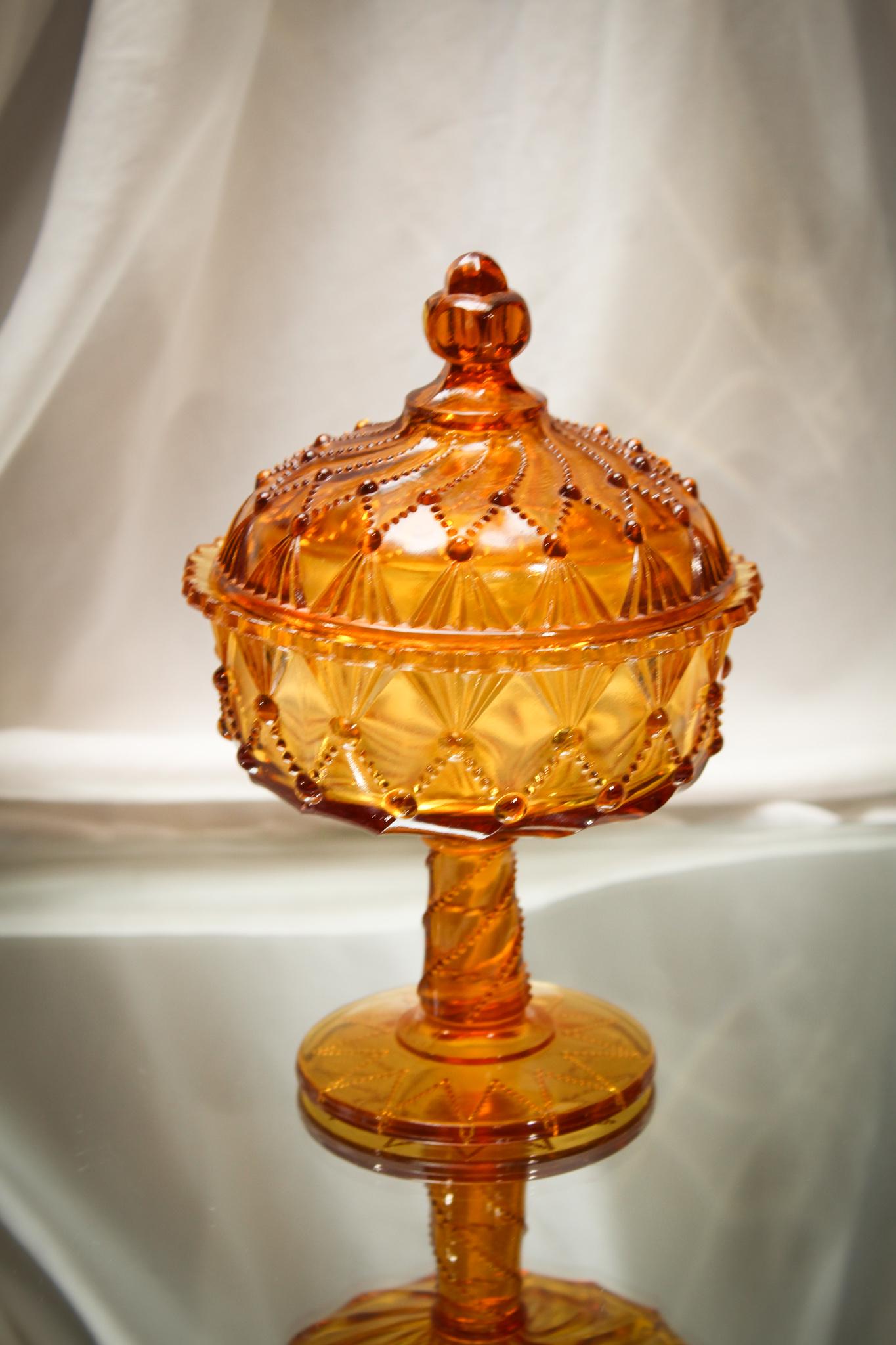 Greentown Victorian Glass Cord Drapery Covered Compote (1 of 5)