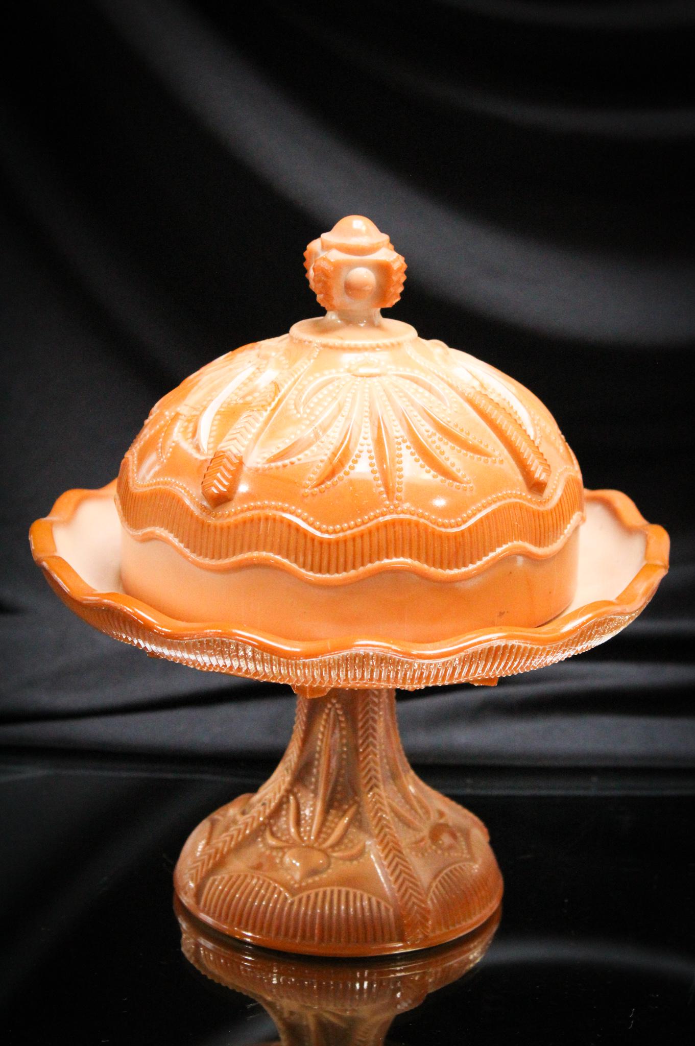 Greentown Chocolate Glass Victorian Pedestal Cactus Butter (1 of 5)