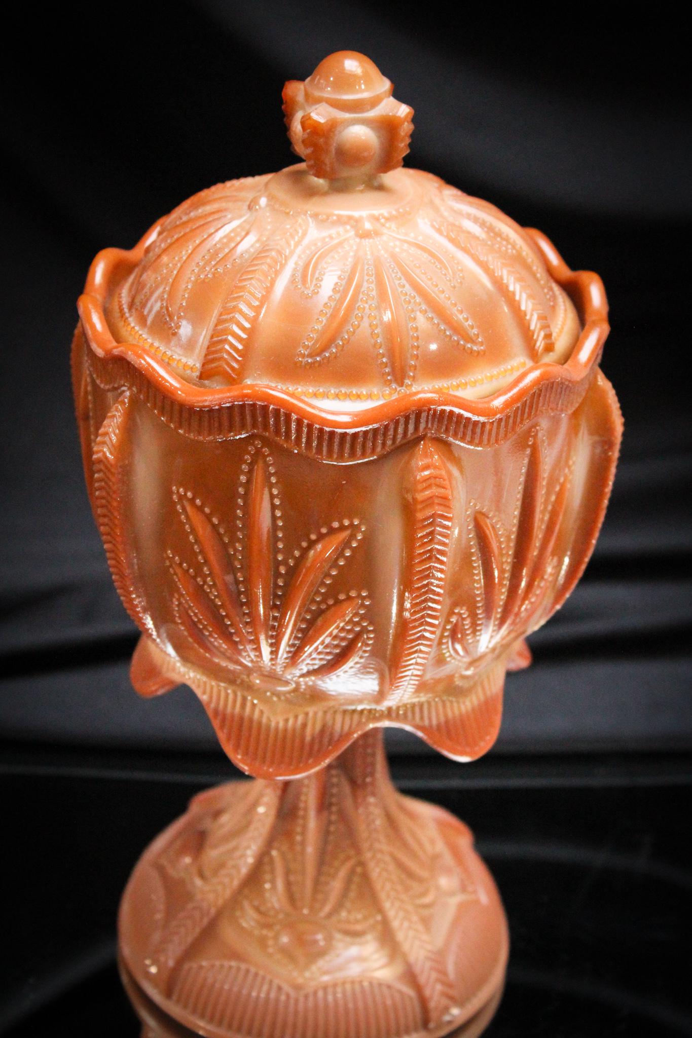 Greentown Chocolate Victorian Glass Pedestal Cactus Sugar (1 of 6)
