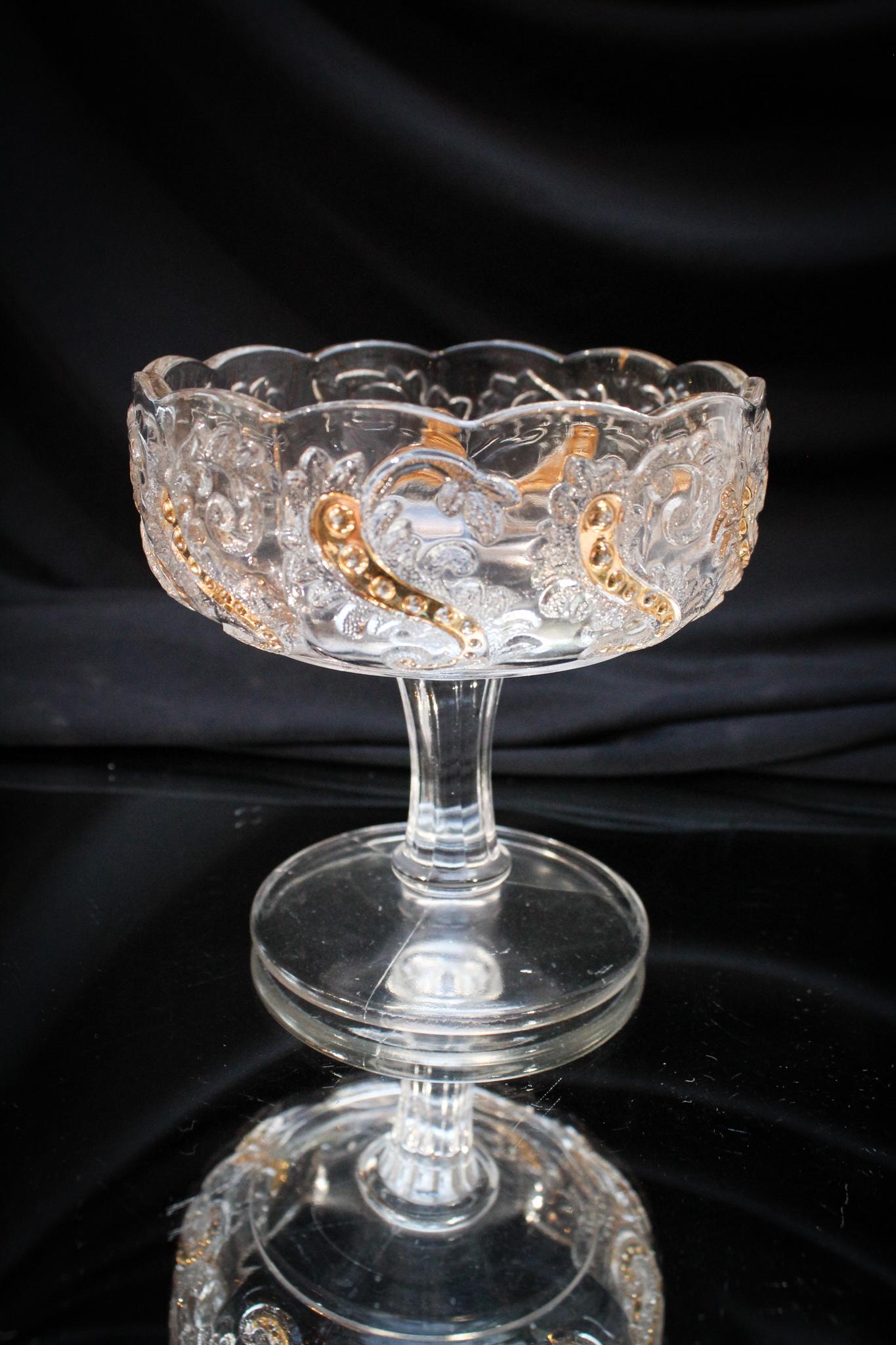 McKee Victorian Glass Clear w/ Gold Chrysanthemum Leaf Compote (1 of 5)