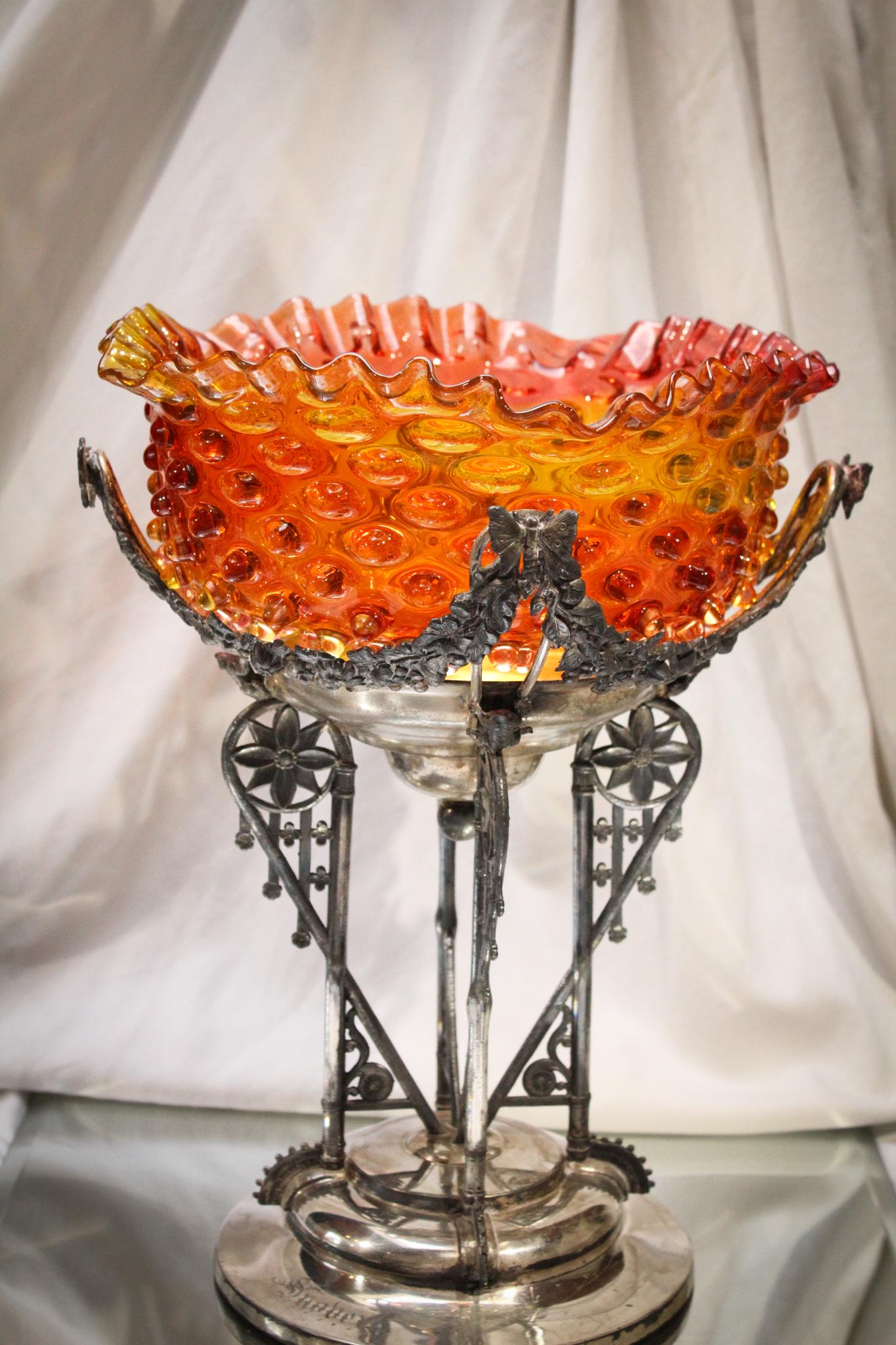 Hobb's Amberina Twist Webster Silverplate Brides Bowl (1 of 12)