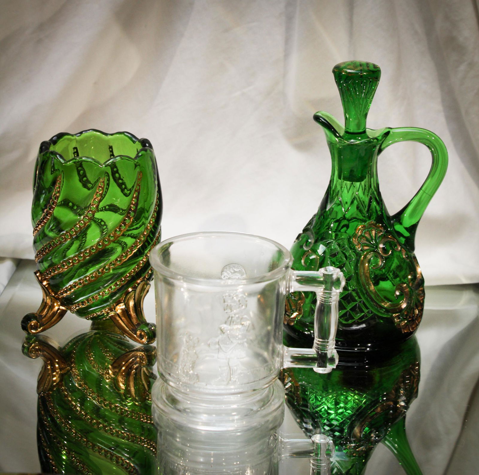 3 pc. Lot Victorian Pattern Glass Cruet Spooner & Mug (1 of 10)