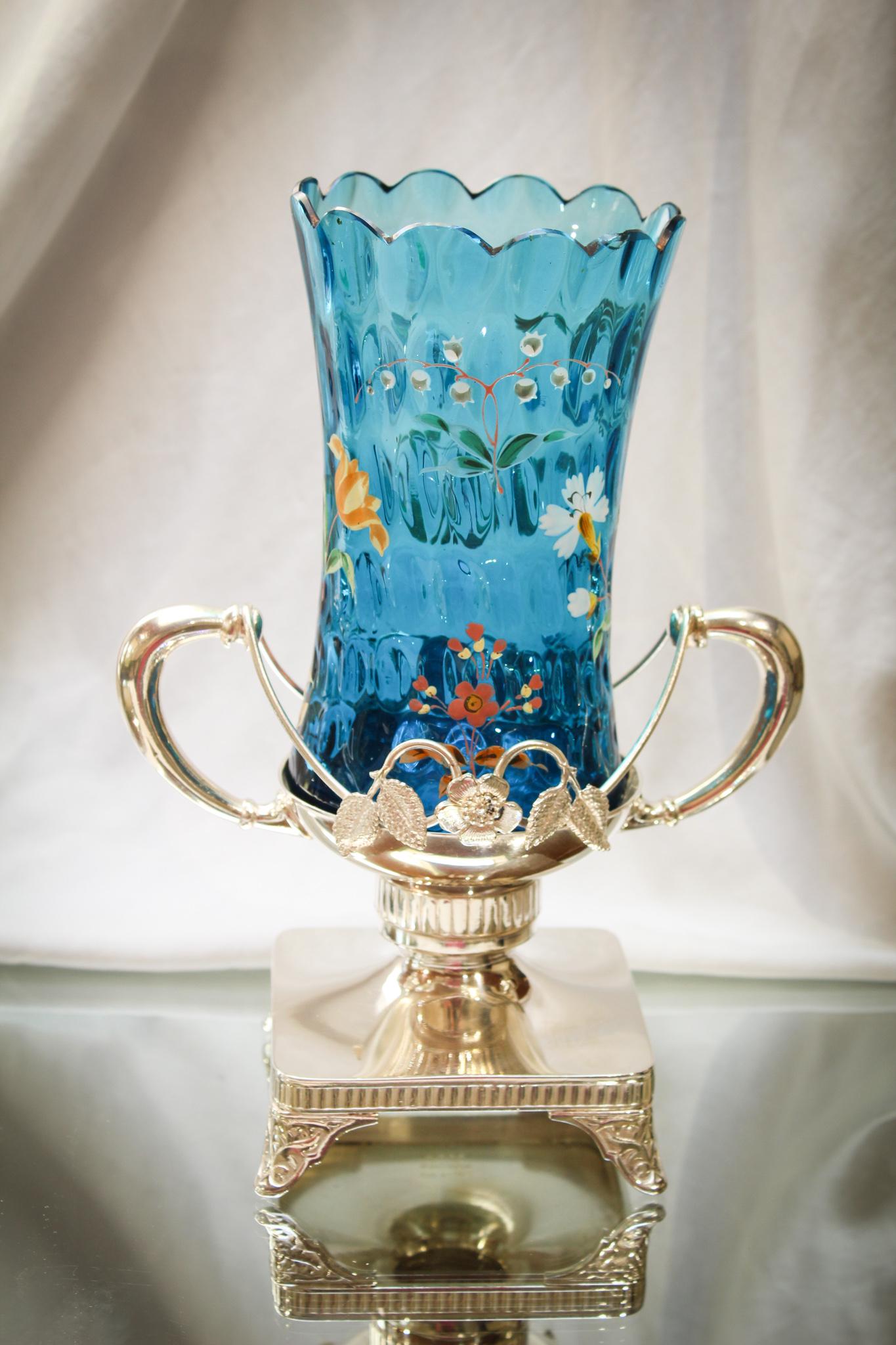 Incredible Derby Silverplate Blue Enameled Victorian Celery (1 of 14)