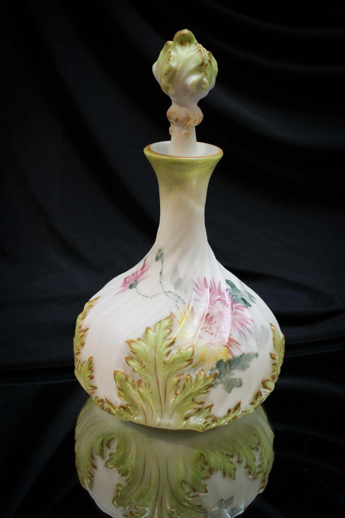 Victorian Glass Mt. Washington Lustreless Decorated 10" Cologne Bottle (1 of 5)
