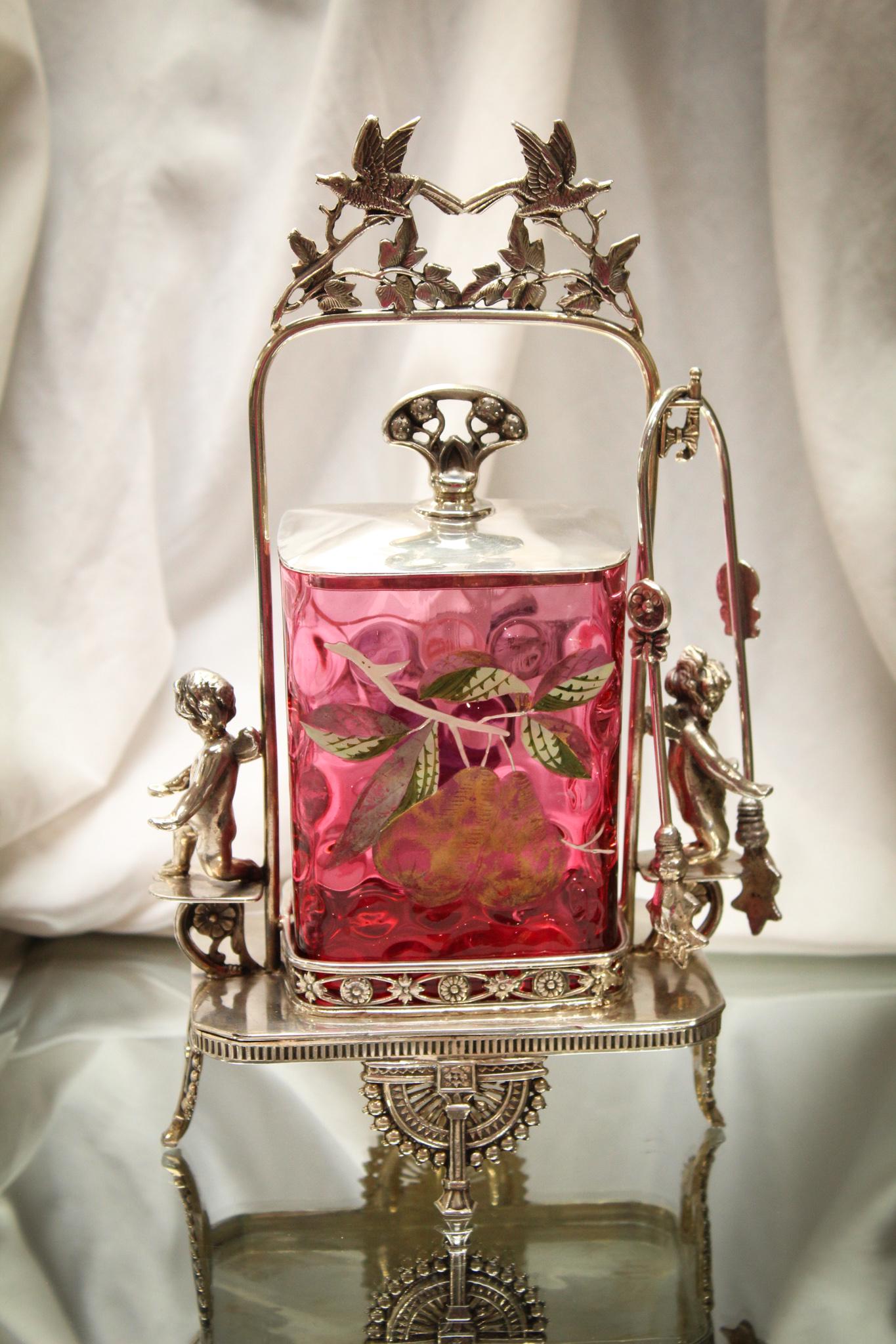 Rare Cranberry Cherub Rogers Silverplate Victorian Rectangular Pickle Castor (1 of 9)