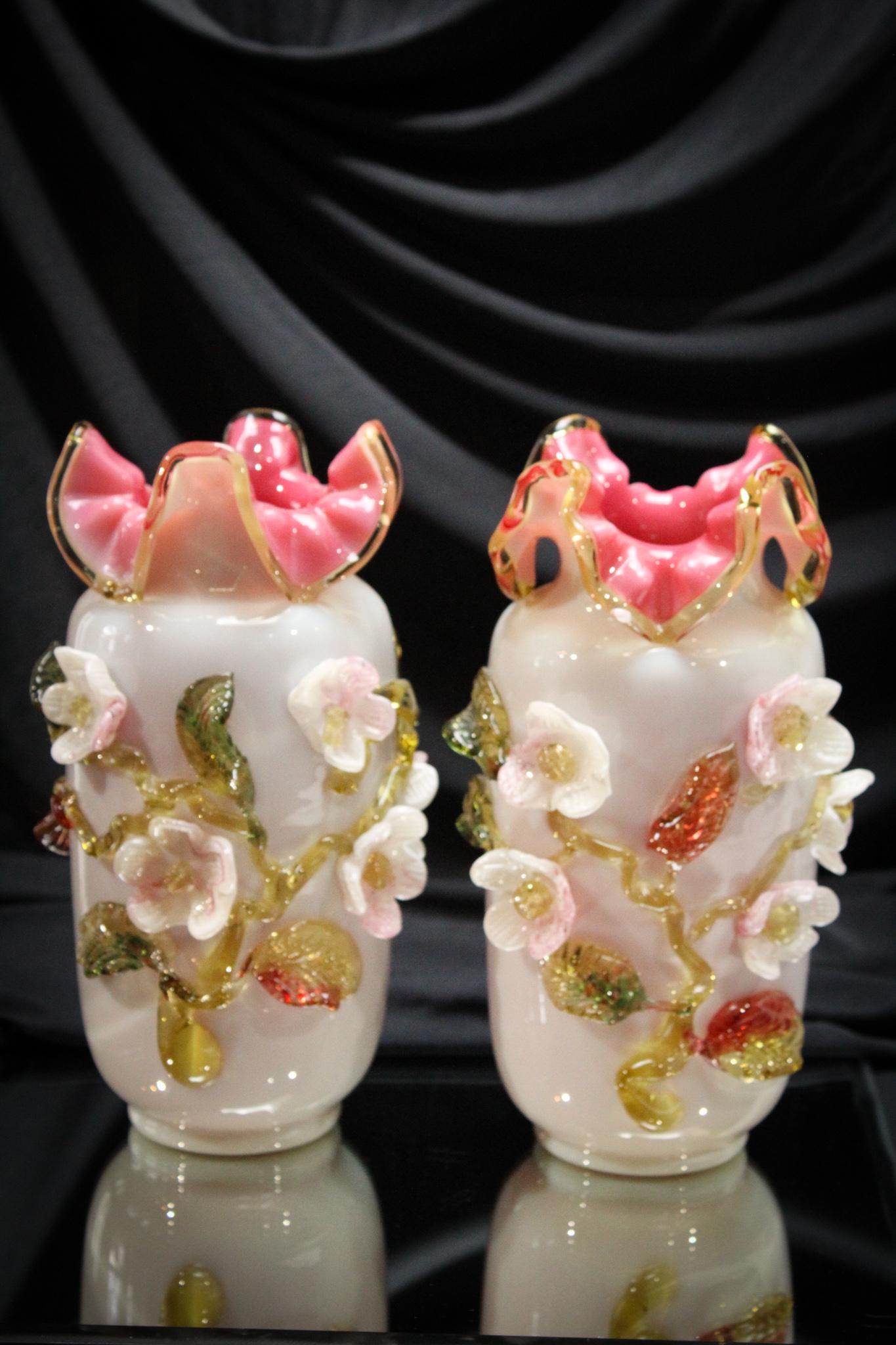 Stevens & Williams Cased Victorian Applied Mantle Vases (1 of 7)