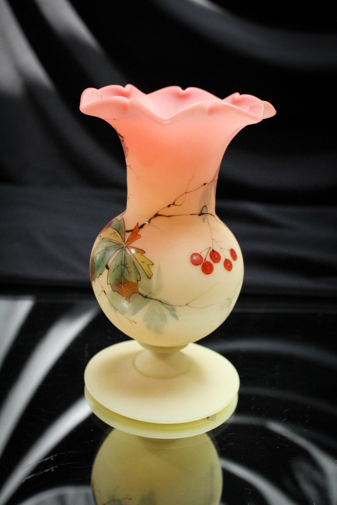 Webb Queens Burmese Victorian decorated Glass Vase (1 of 6)