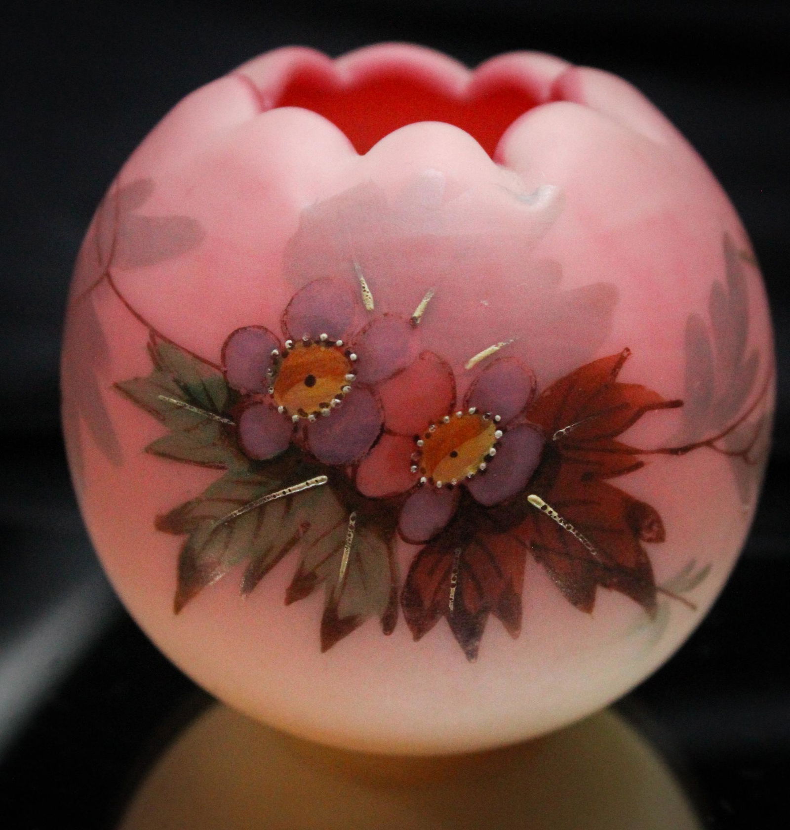 Webb Burmese Floral decorated Miniature 2" Rose Bowl (1 of 6)