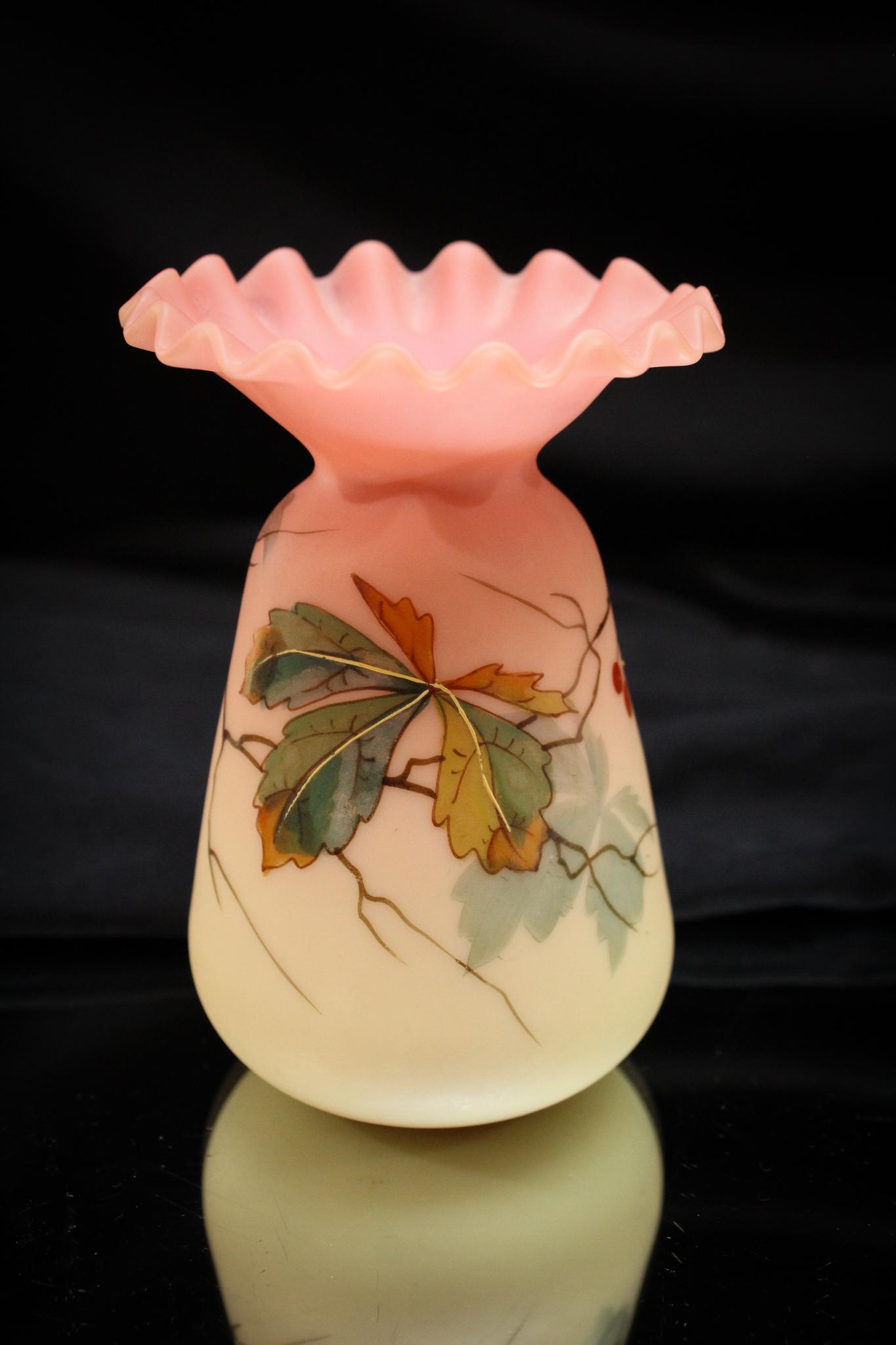Webb Victorian Burmese Glass Decorated Posey Vase (1 of 5)