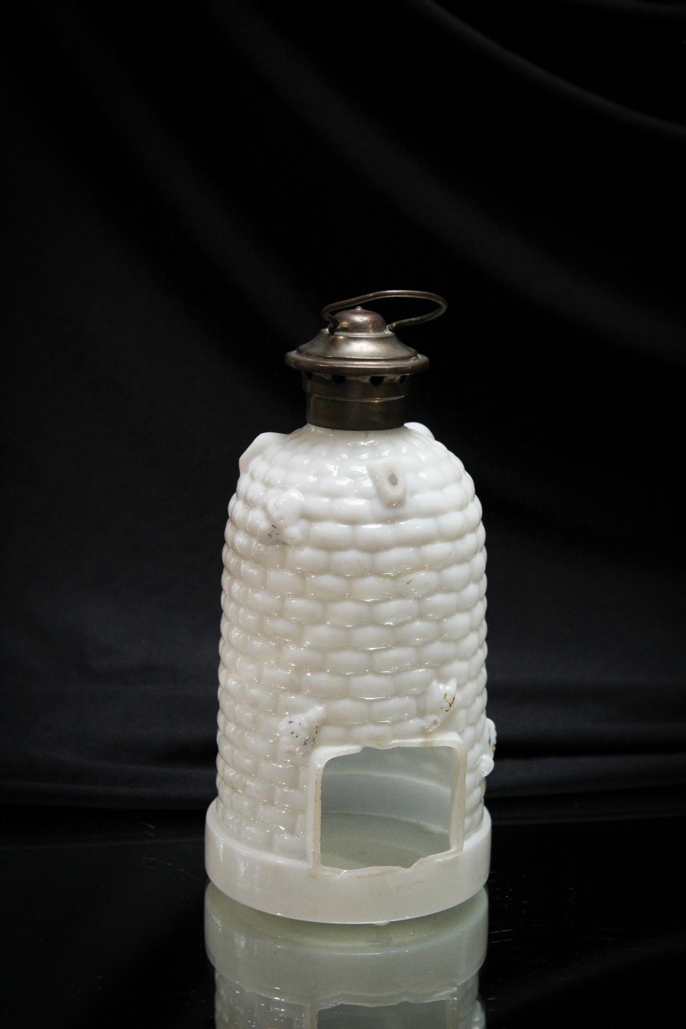 Victorian Opal Glass Bee Skep Fairy Lamp (1 of 5)