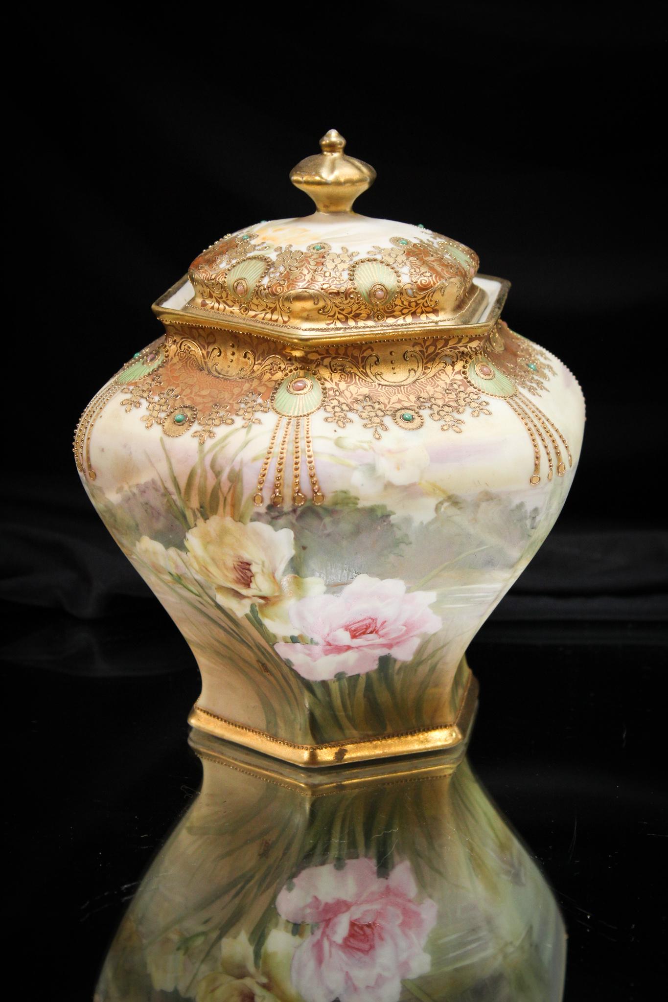Nippon Gold decorated Florals & Scenic Biscuit Jar (1 of 10)