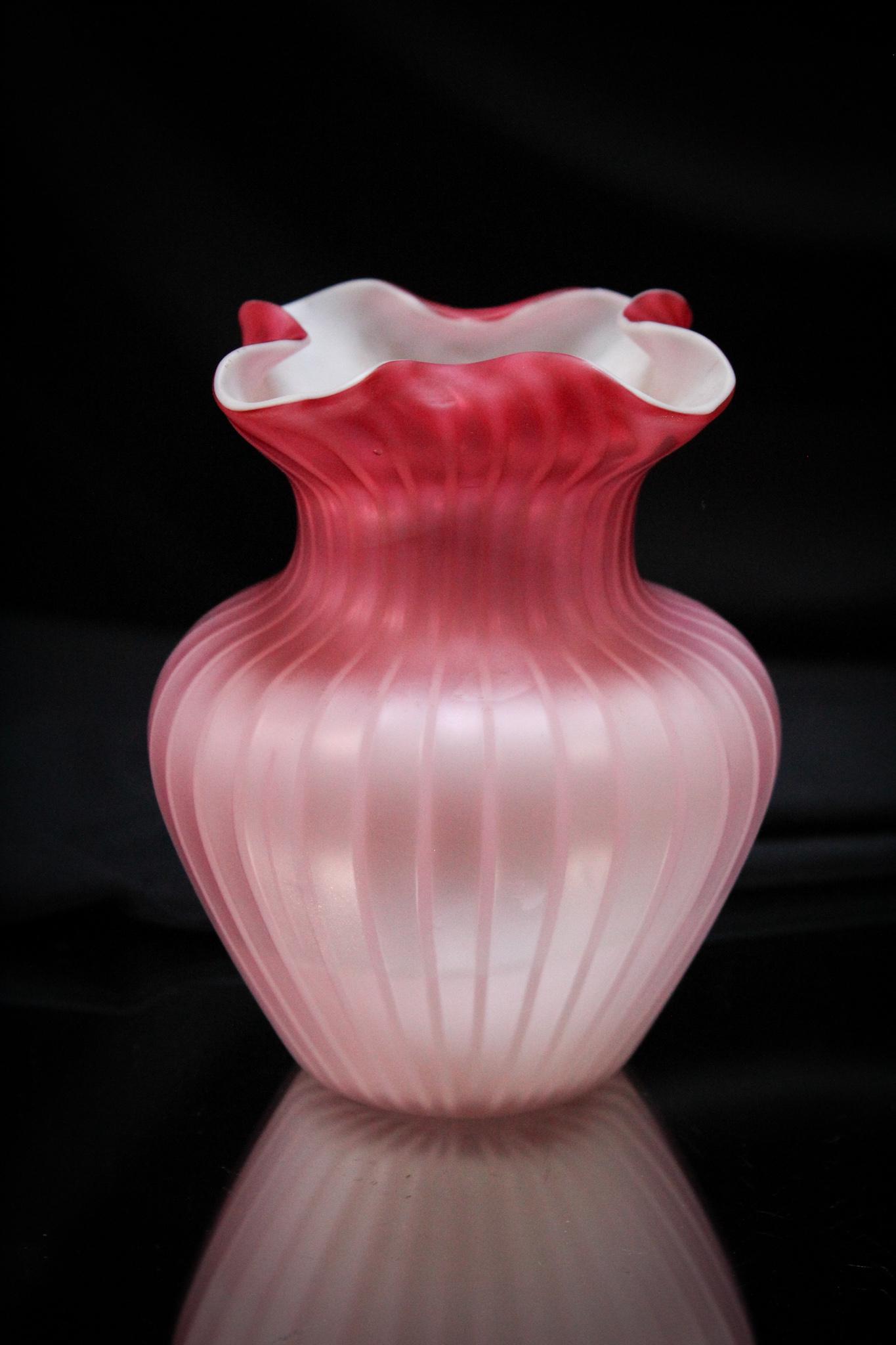 Victorian Mother of Pearl Satin Glass Stripe Vase (1 of 6)